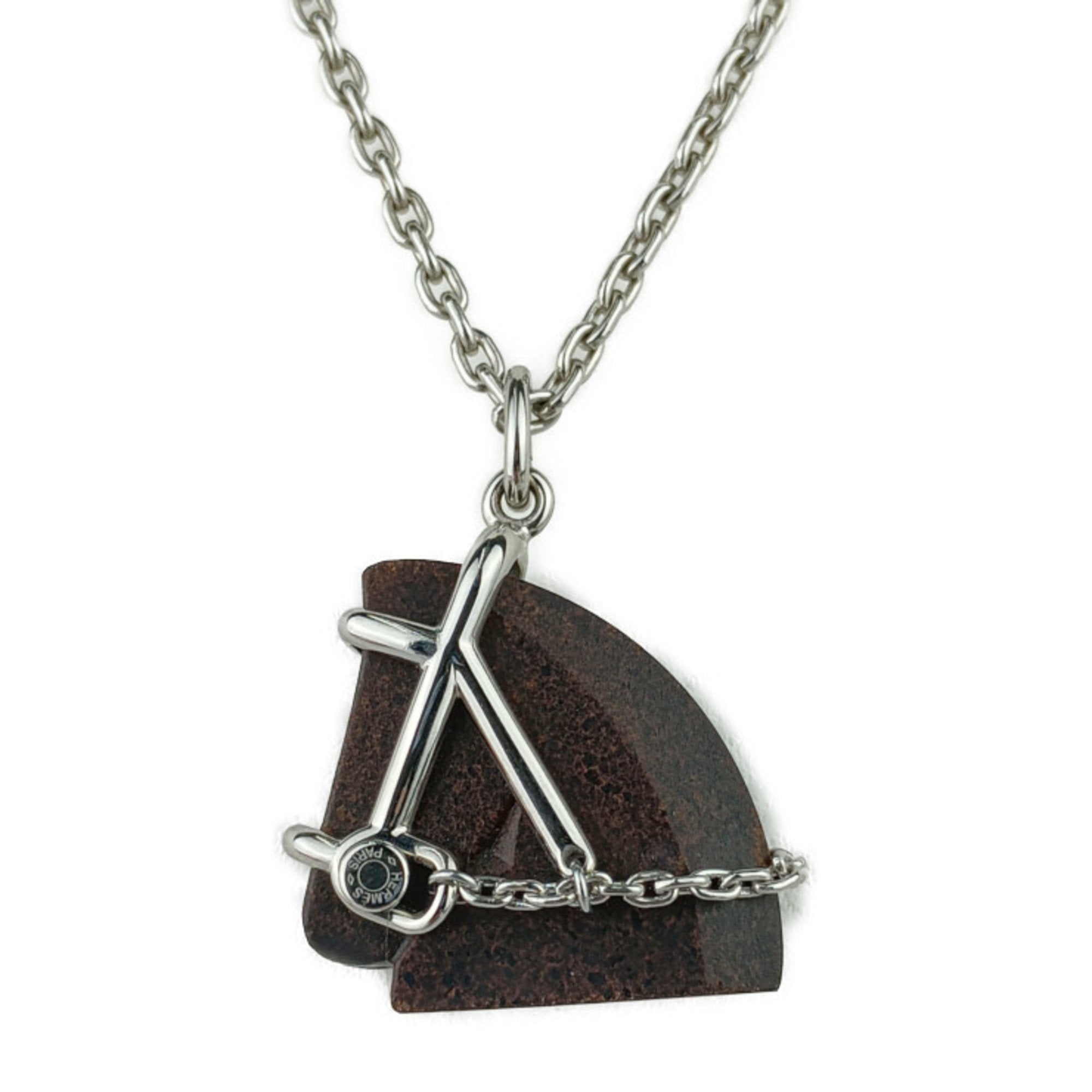 Pendant Necklace Metal Brown and Silver