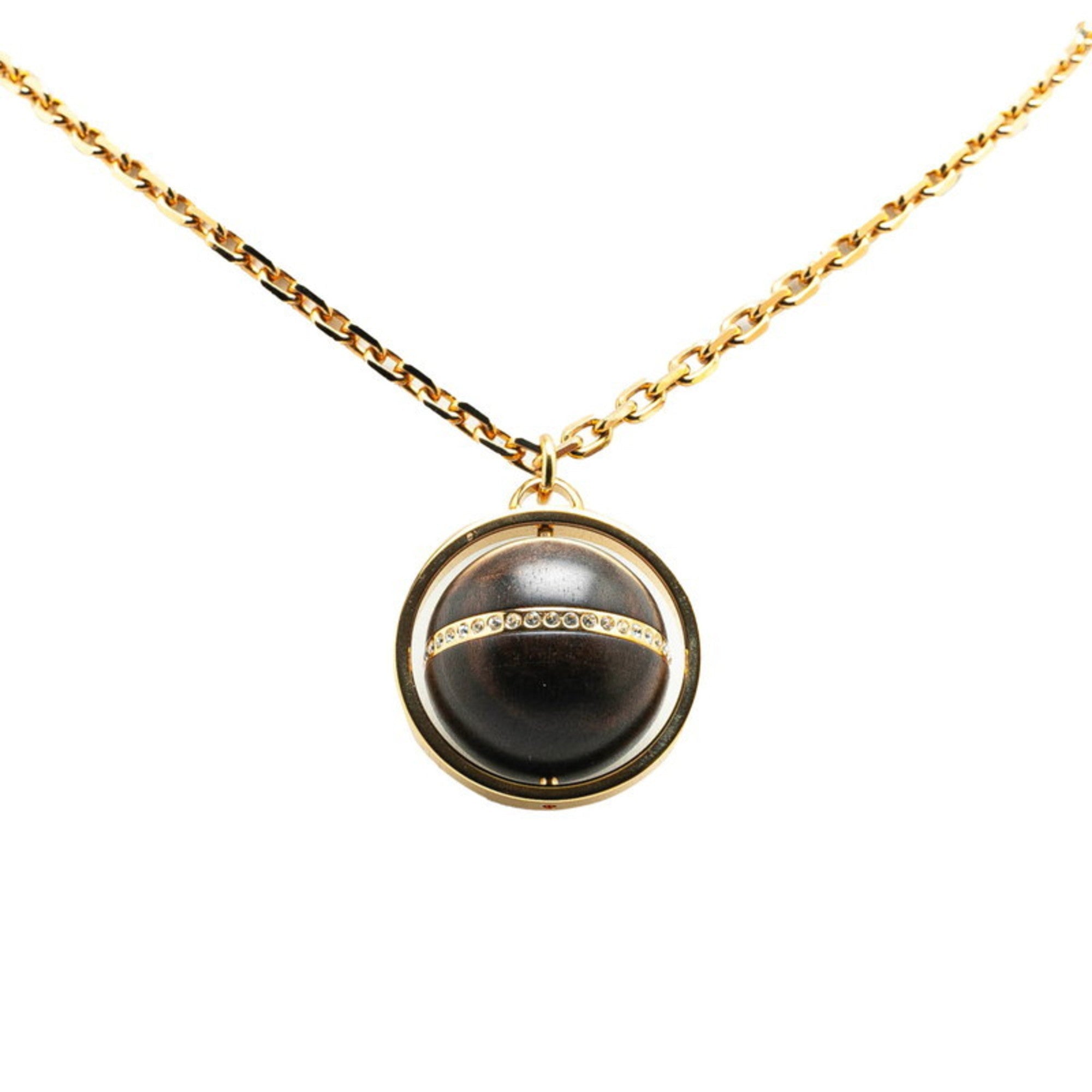Pendant Necklace Plated Wood Brown and Gold