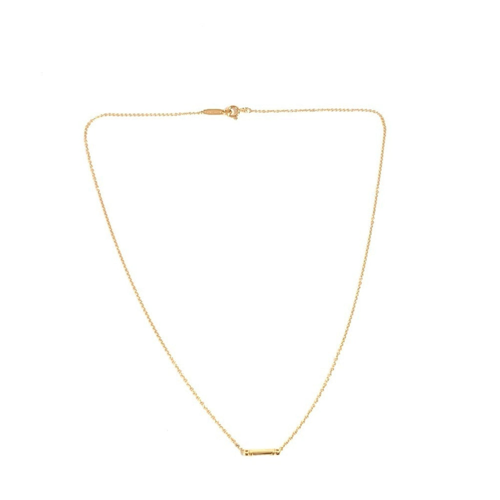 Fleur-de-lis Key Bar Pendant Necklace 18K Yellow Gold with Diamond