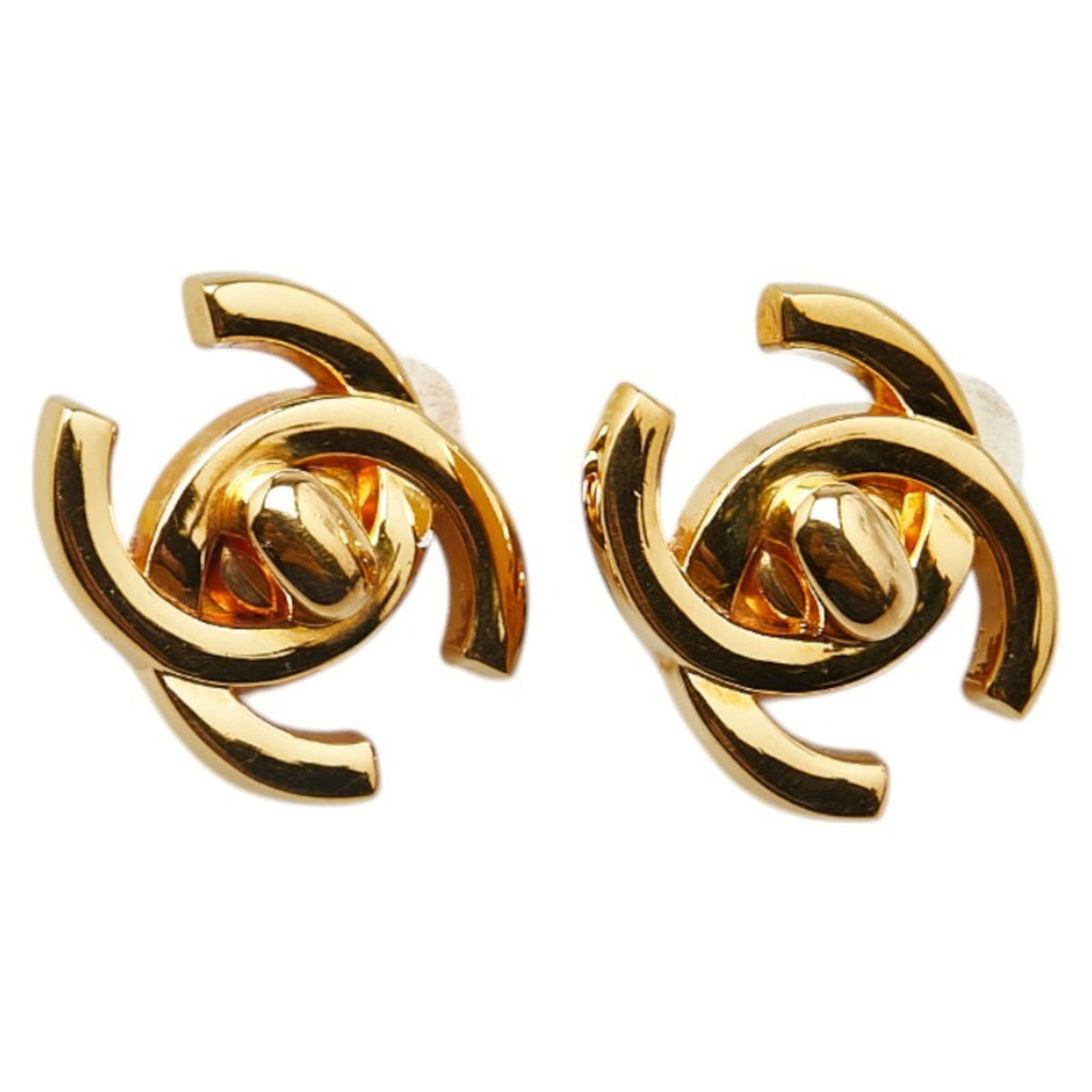 CC Logo Turnlock Clip-On Earrings Metal Gold-Tone Metal