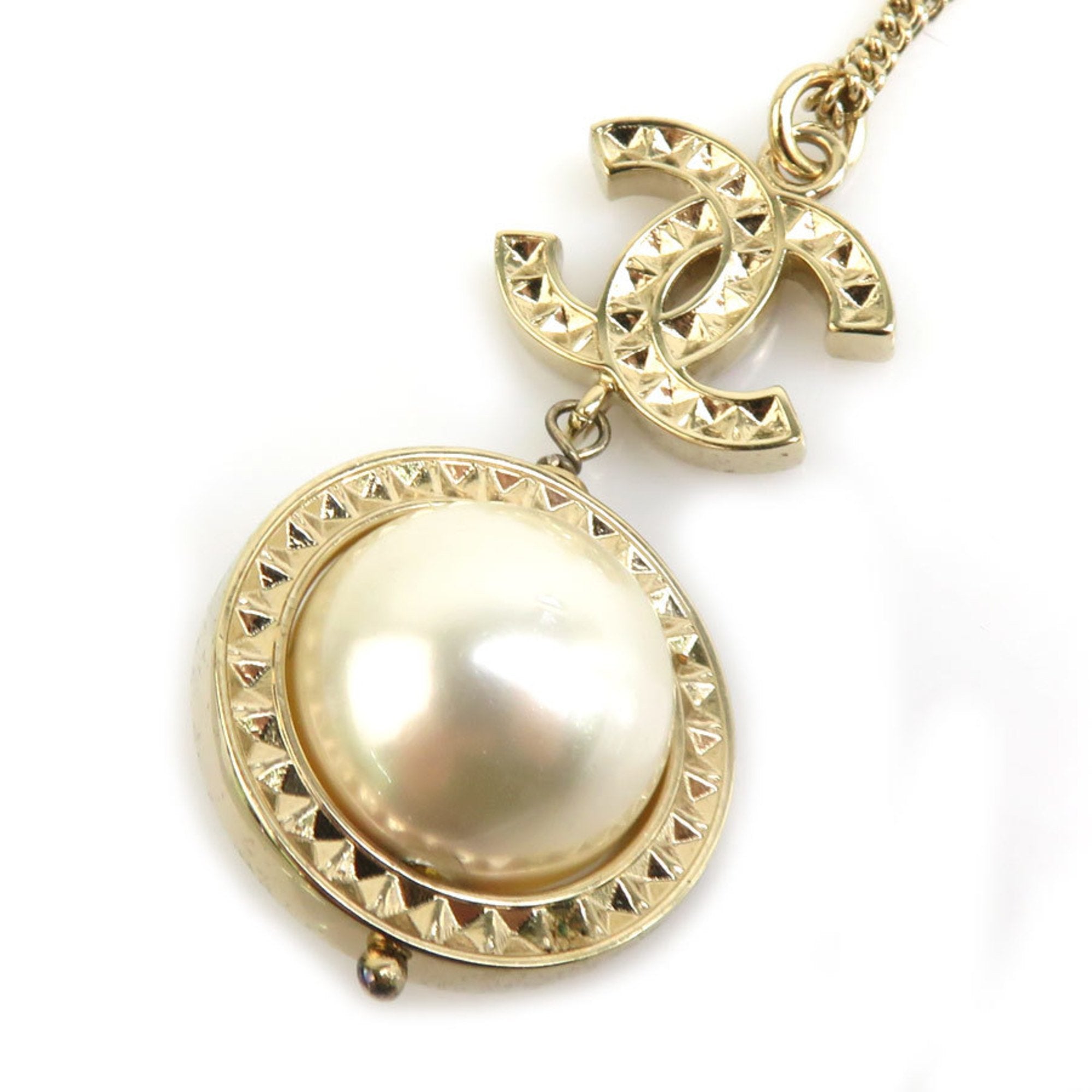 CC Logo Pendant Necklace Gold-Tone Metal