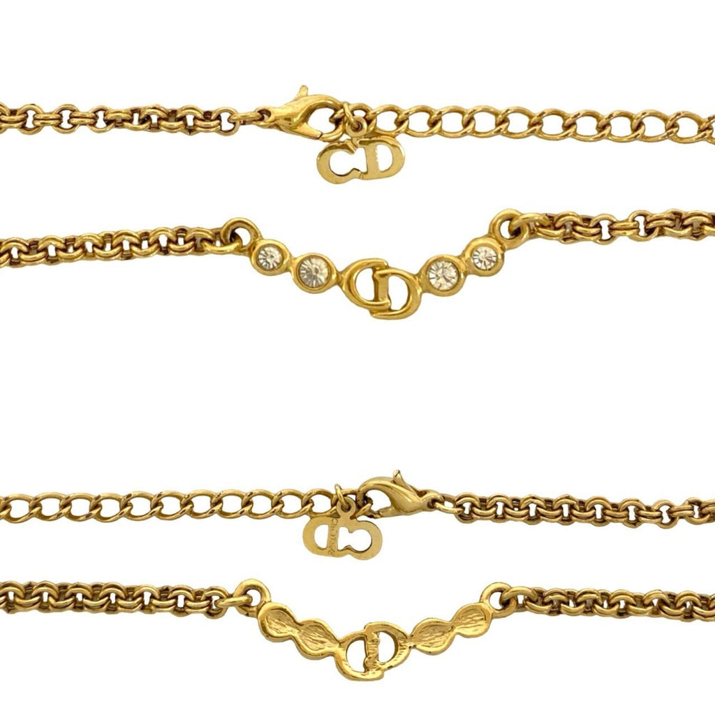 Vintage Pendant Necklace Gold With Rhinestone