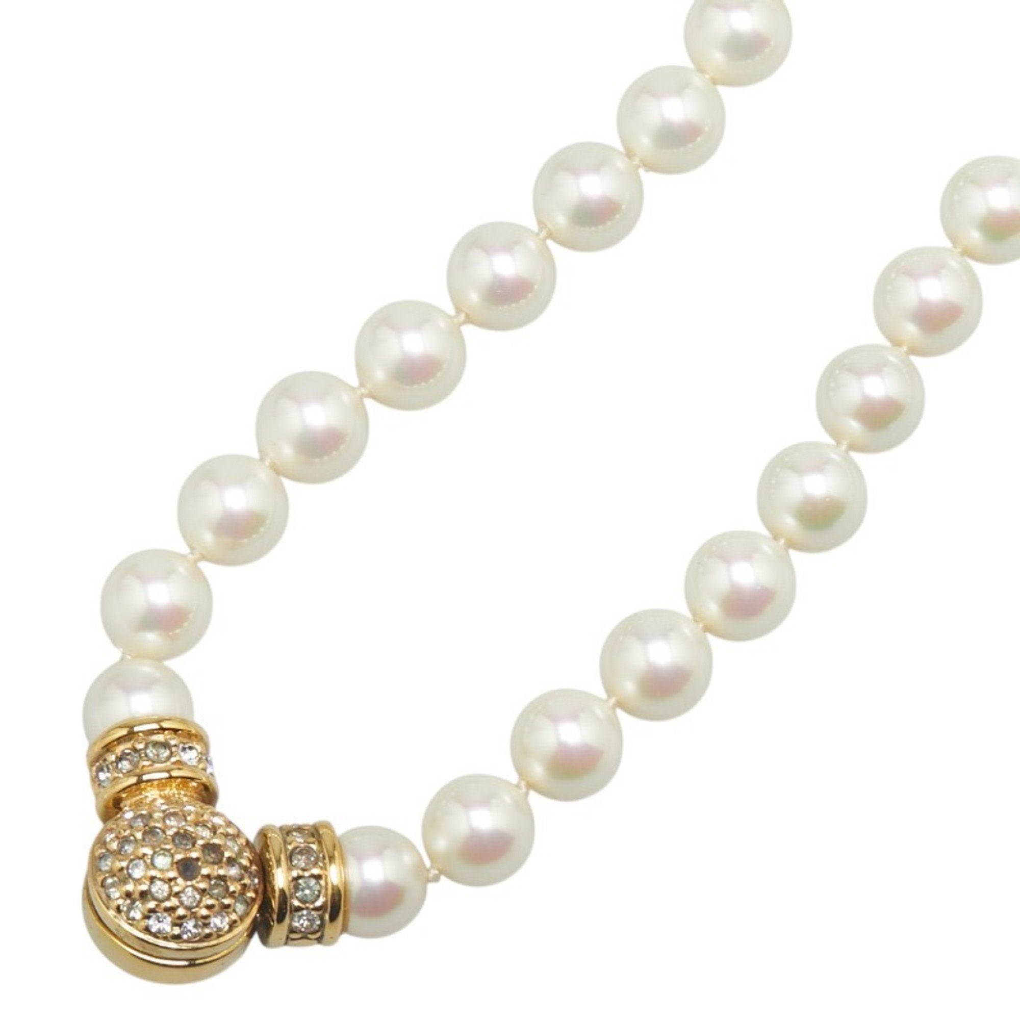 Pendant Necklace Gold With Pearl and Rhinestone