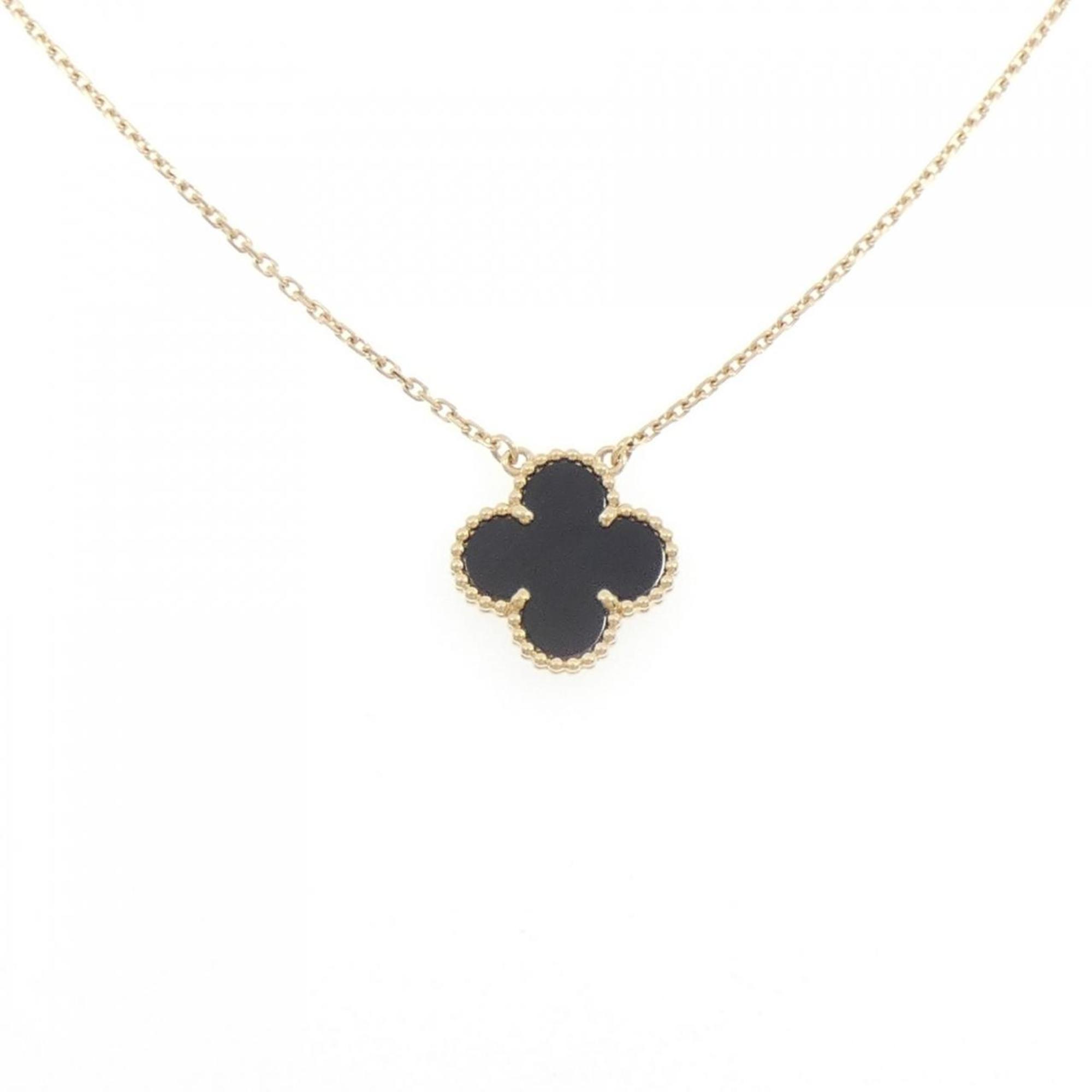 Vintage Alhambra Pendant Necklace 18K Yellow Gold and Onyx