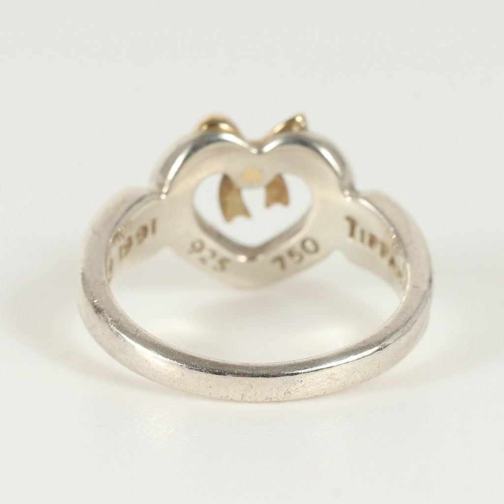 Heart Ribbon Combination Ring Sterling Silver and 18K Yellow Gold