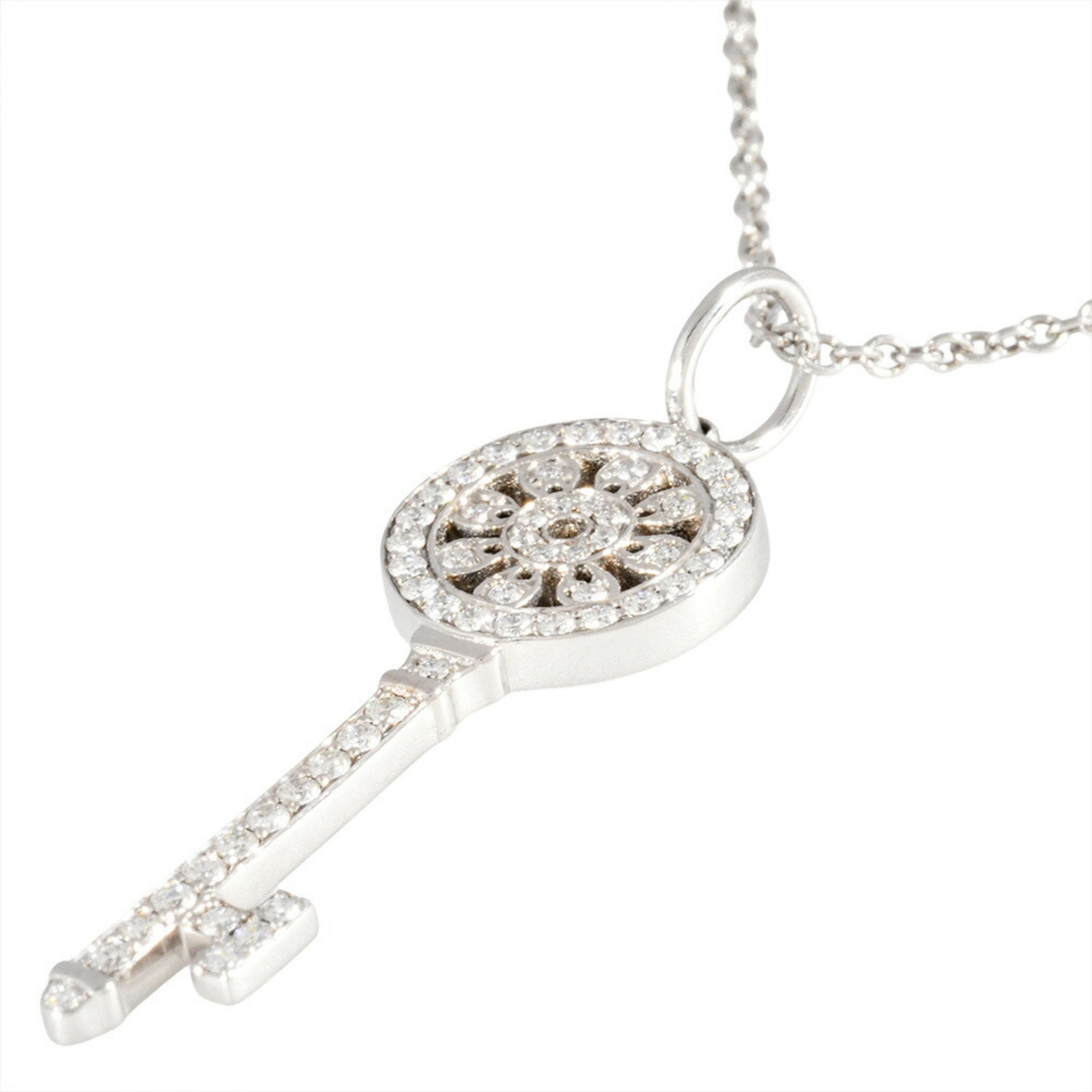 Petal Key Pendant Necklace Platinum Mini with Diamond