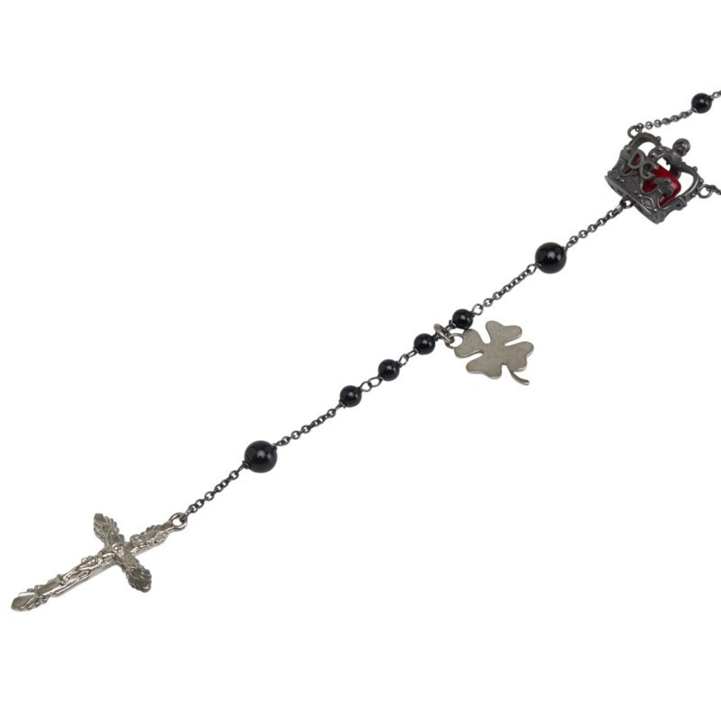 Rosary Cross Pendant Necklace Metal Black and Red