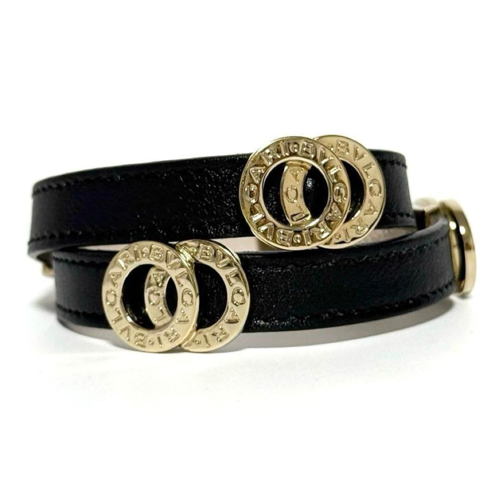 Double Coil Bracelet Leather and Metal Black