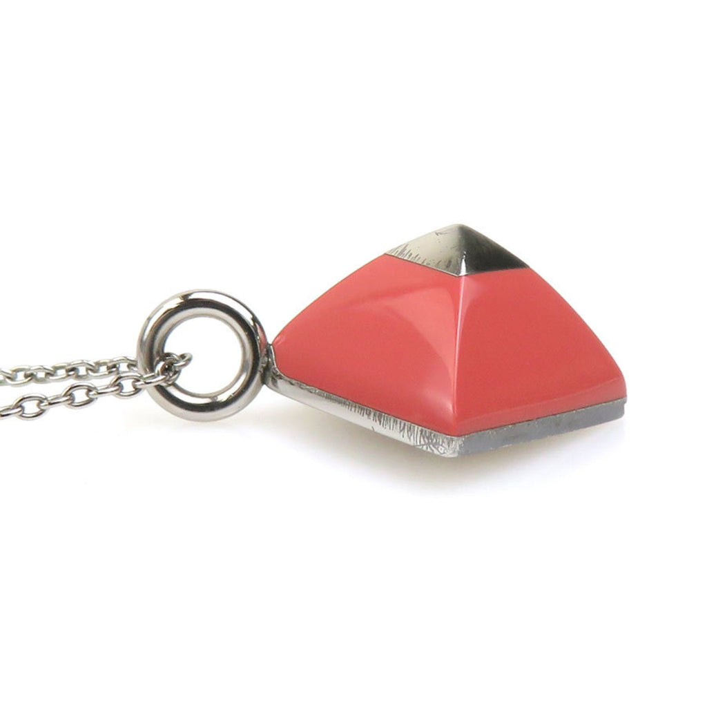 Pendant Necklace Enamel and Metal Pink and Silver