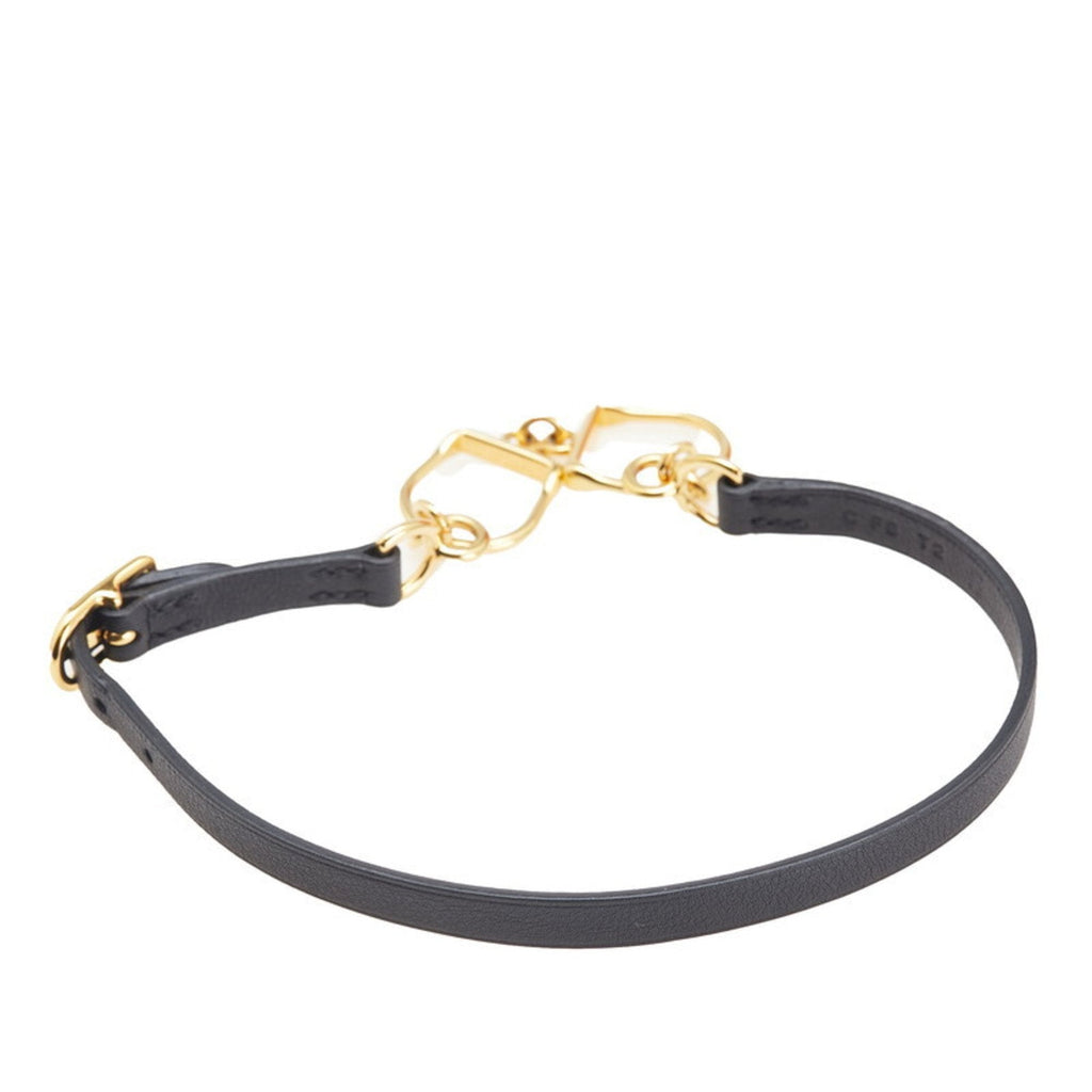 Etrier Bracelet Leather and Gold Plated Black and Gold