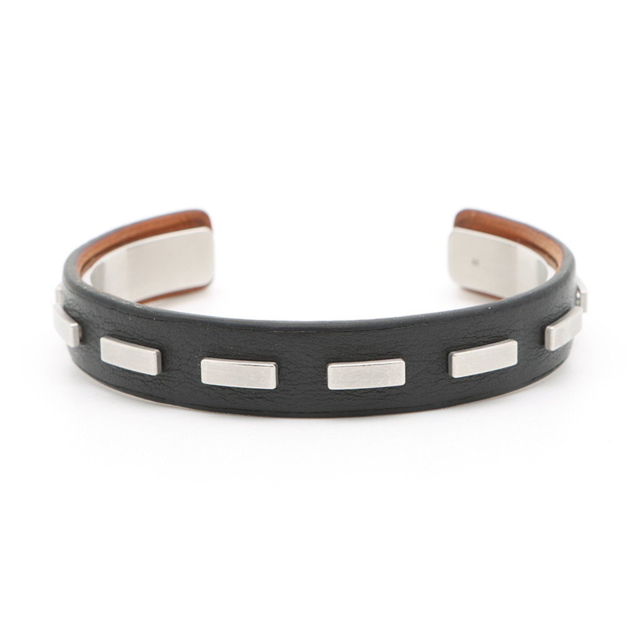 Bangle Bracelet Leather and Metal Small Black