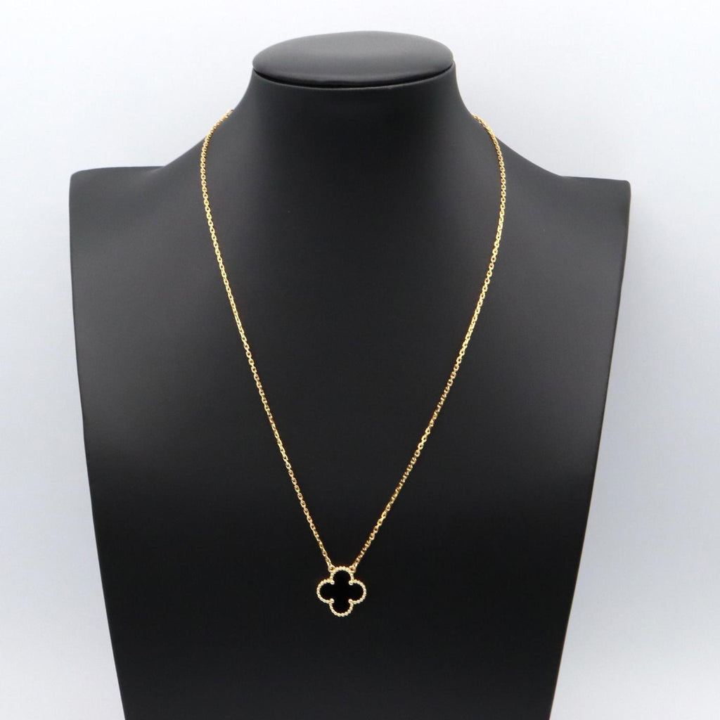 Vintage Alhambra Pendant Necklace 18K Yellow Gold and Onyx