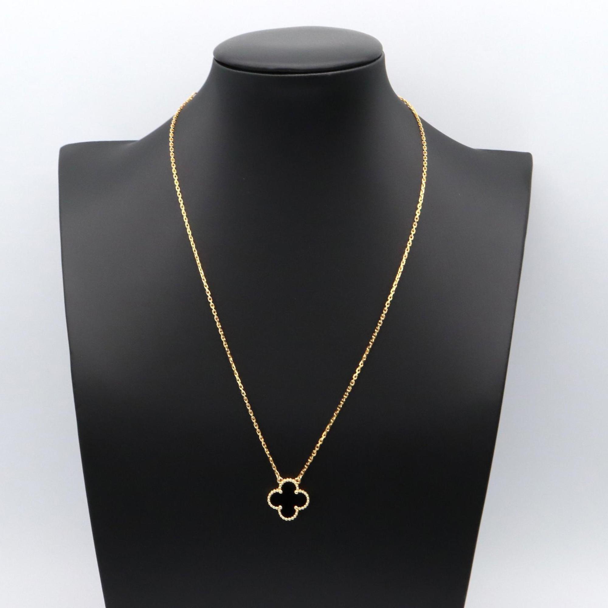 Vintage Alhambra Pendant Necklace 18K Yellow Gold and Onyx