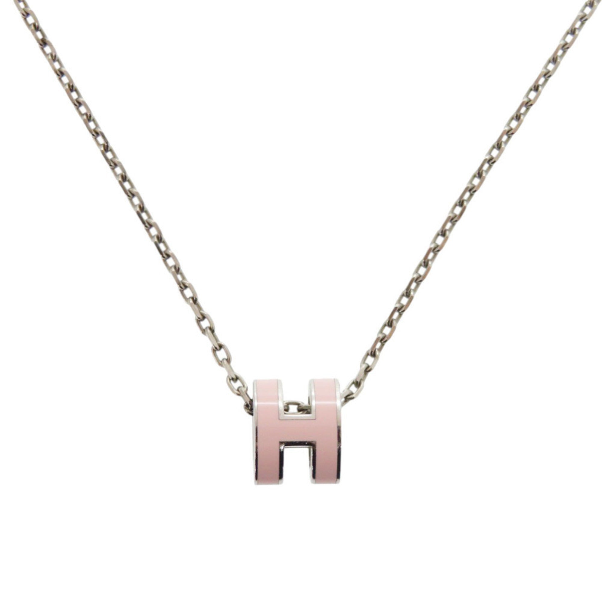 Mini Pendant Necklace Metal Pink and Silver