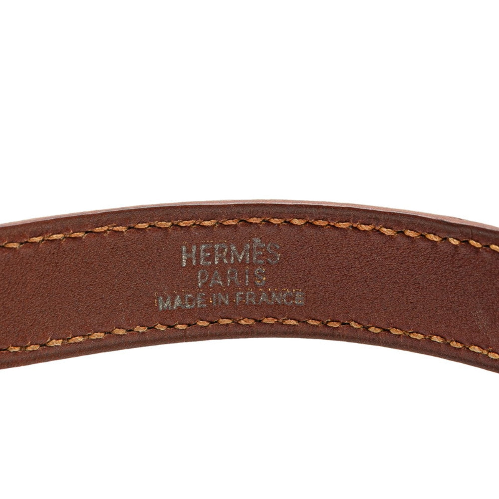Choker Necklace Leather and Metal Brown and Silver
