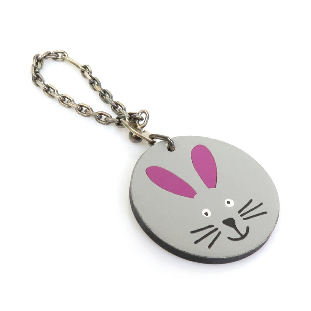 Keyring Charm Leather Gray Ring