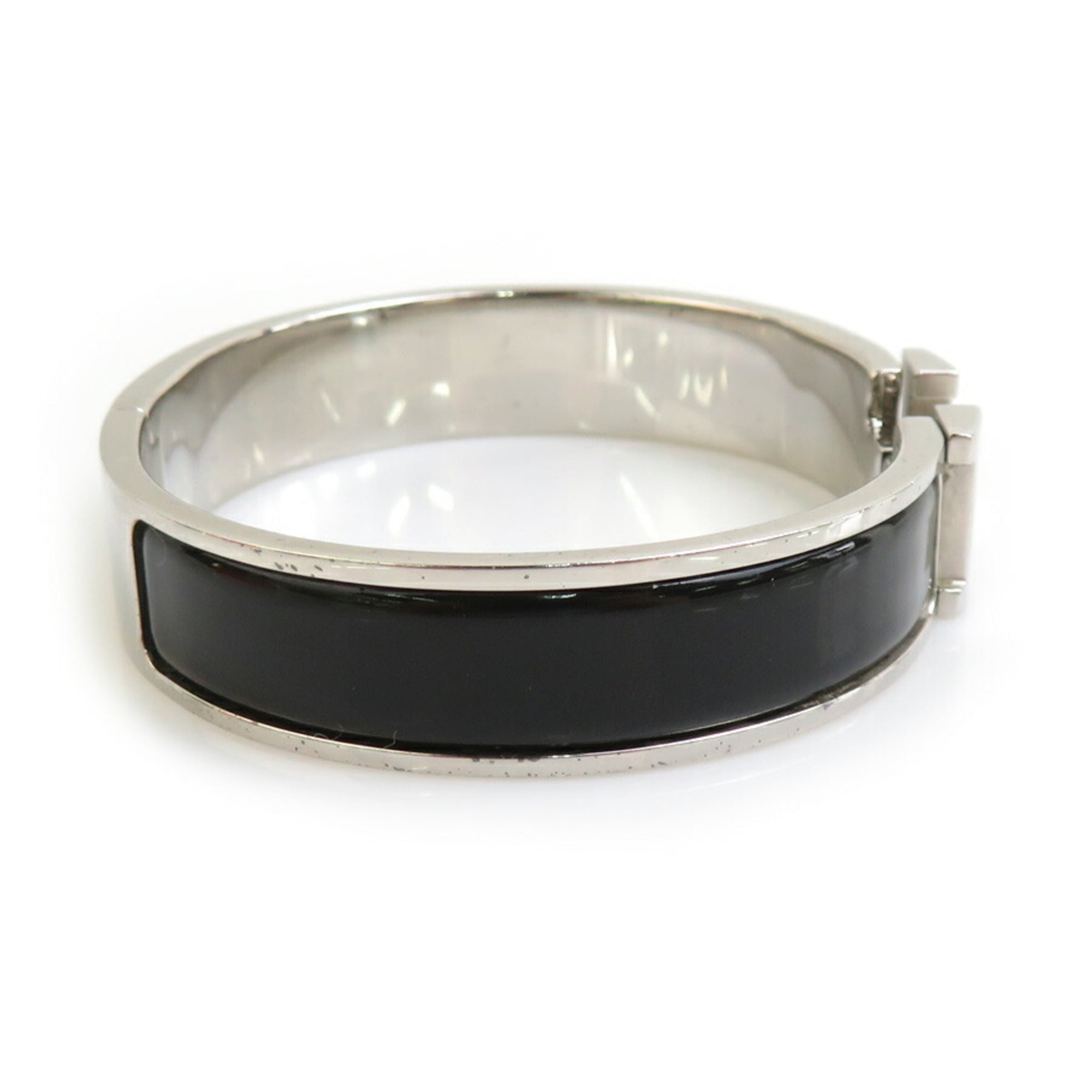 Bangle Bracelet Enamel and Metal Black Silver