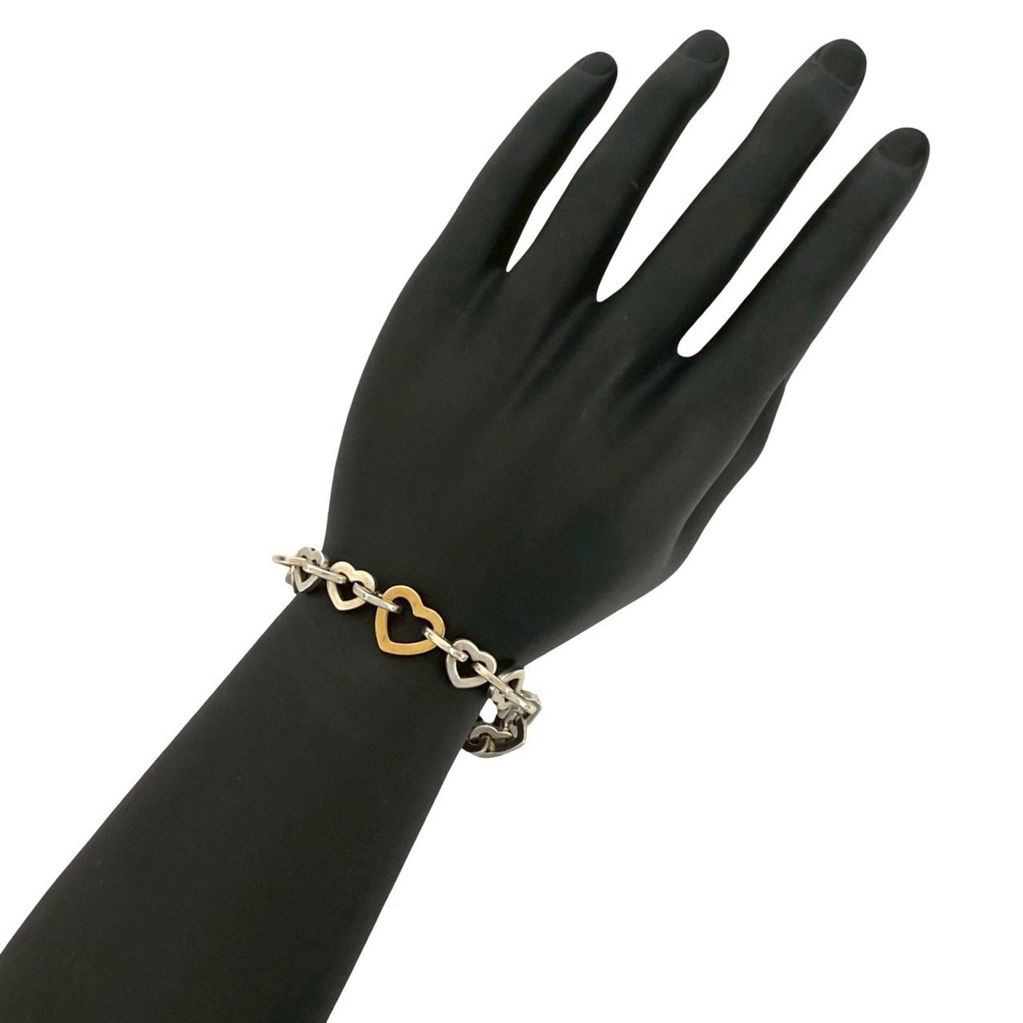 Heart Link Bangle Sterling Silver and 18K Yellow Gold Bracelet