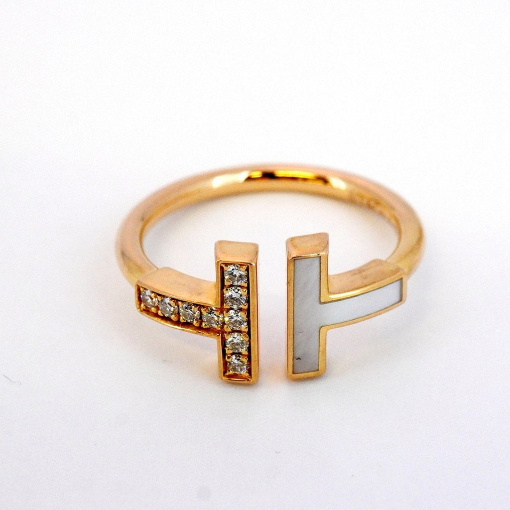 Ring 18K Rose Gold With Diamond and Mother of Pearl