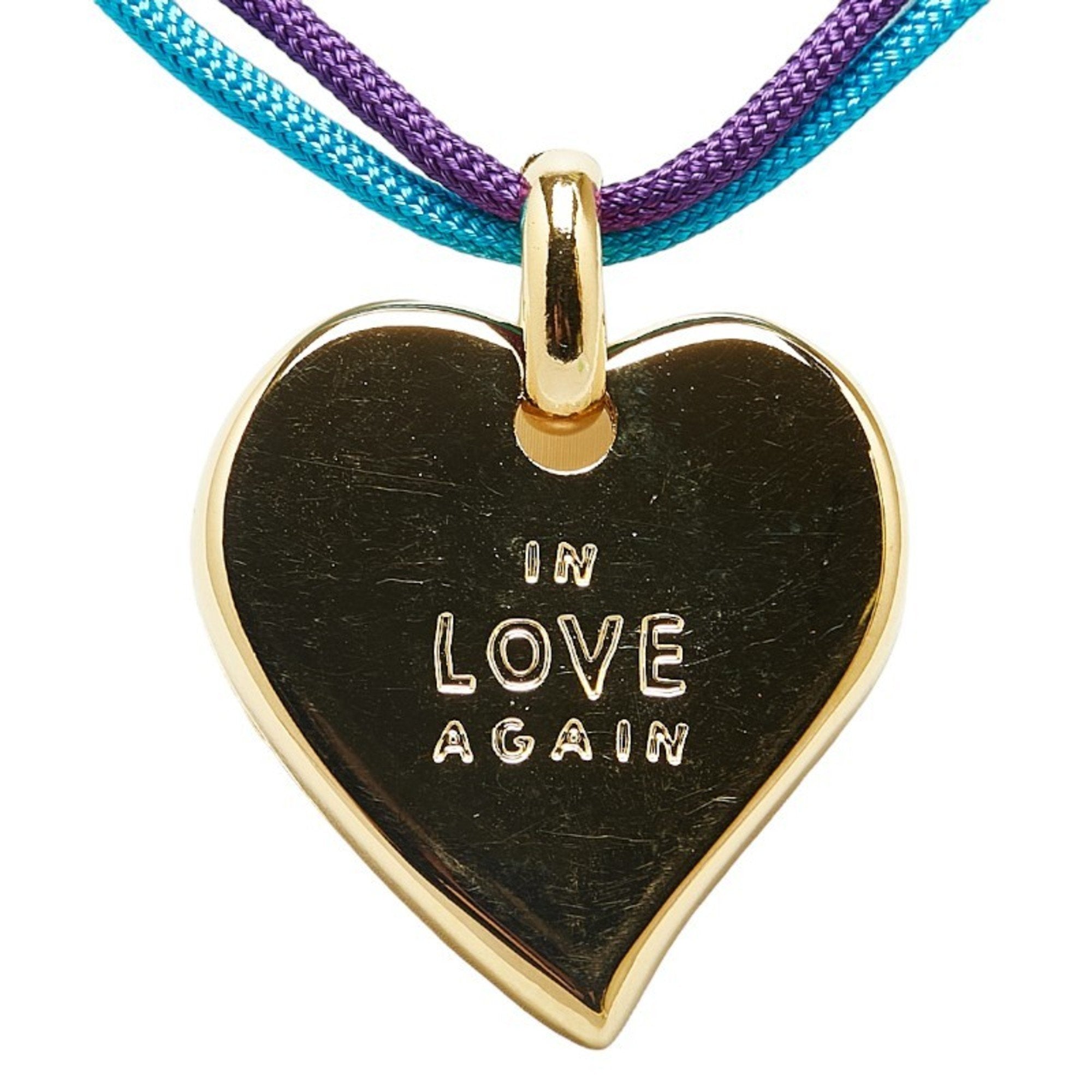 Vintage Heart Motif Pendant Necklace Canvas Black Blue Brown