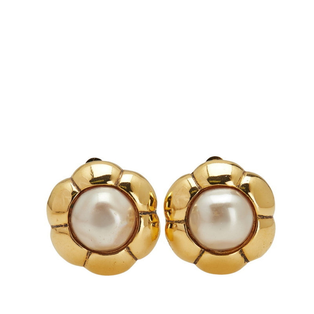 Pearl Clip-On Earrings Artificial Pearl and Gold
