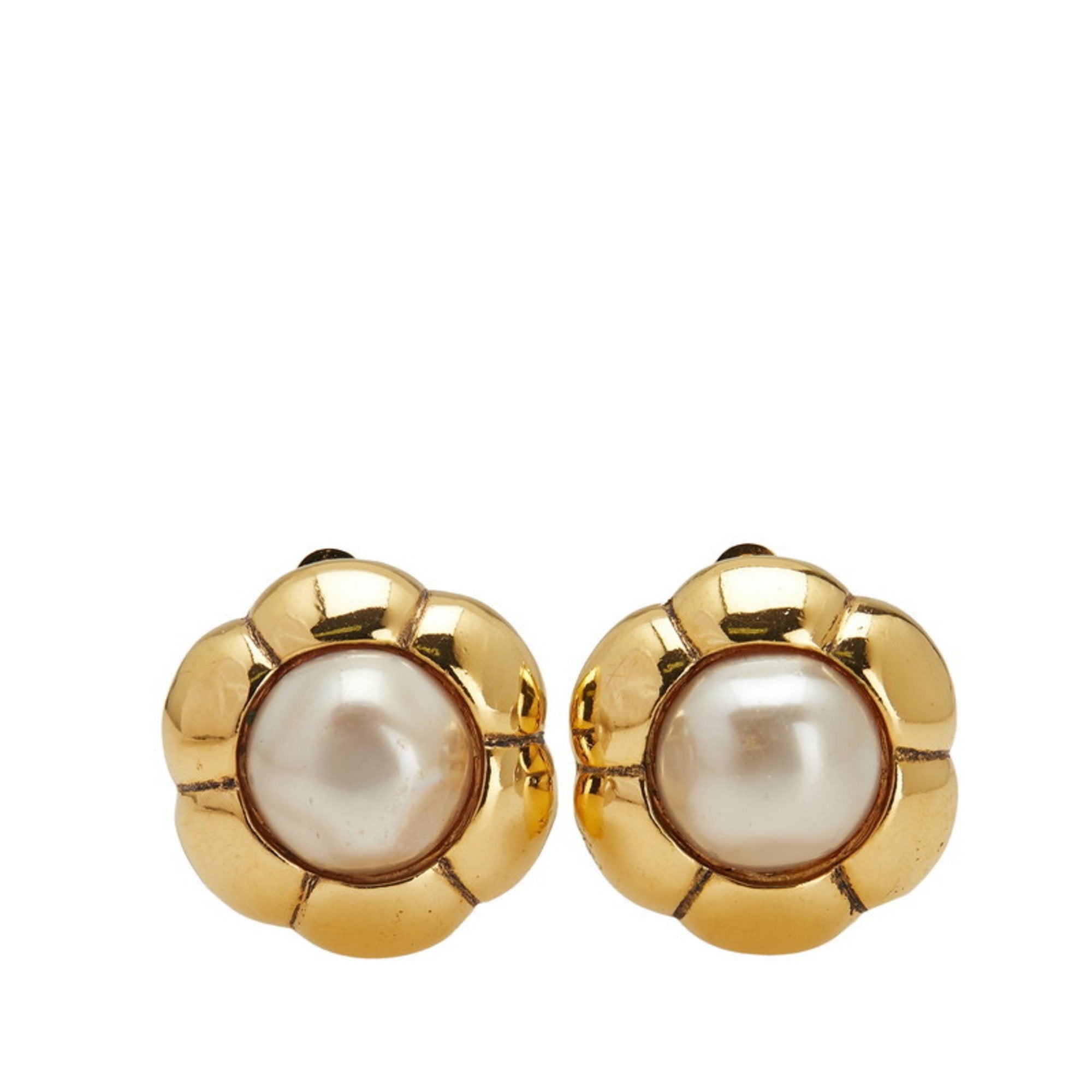 Pearl Clip-On Earrings Artificial Pearl and Gold