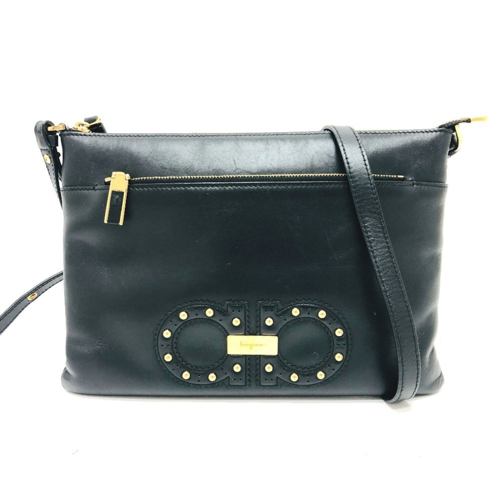 Gancio Front Zip Crossbody Bag Studded Leather Medium