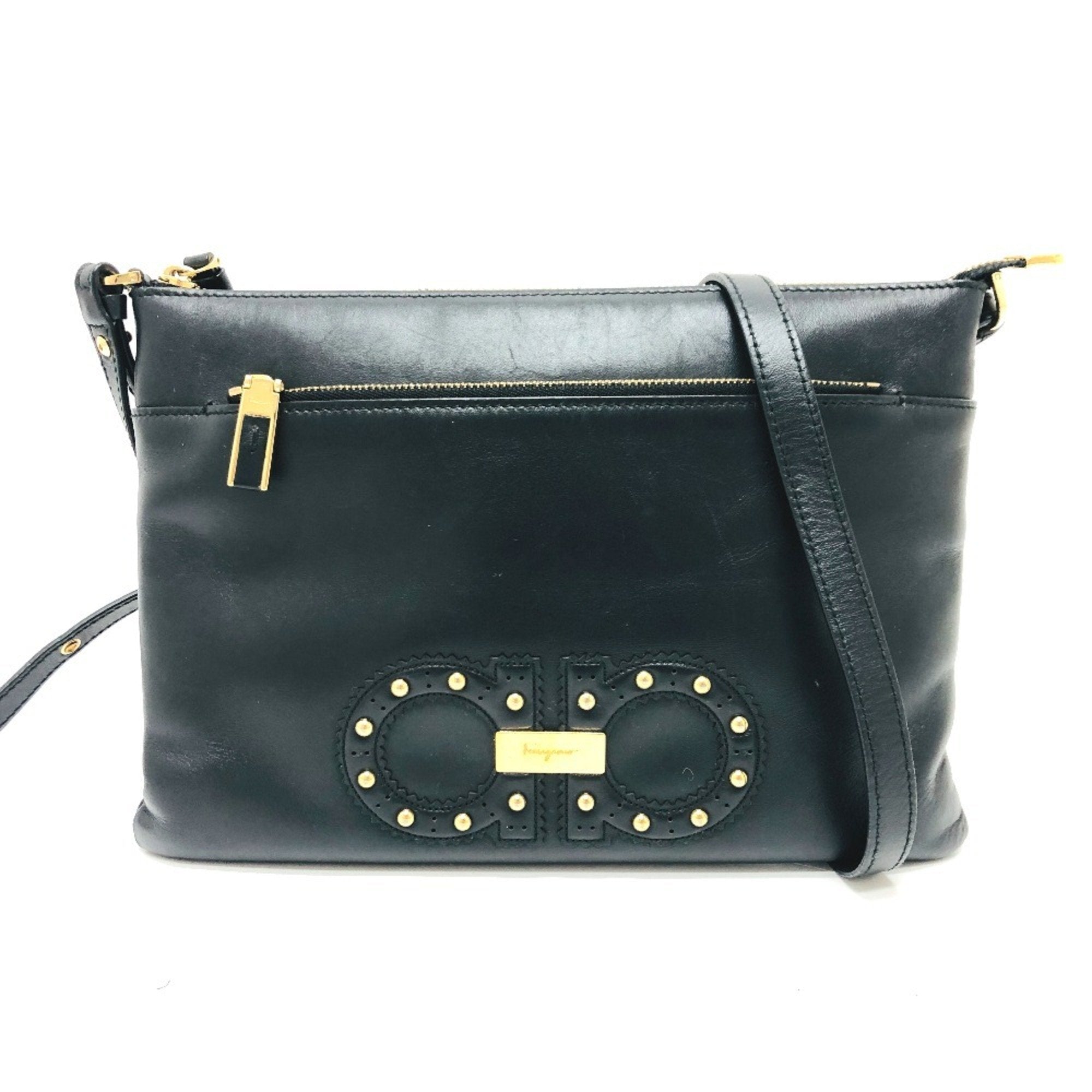 Gancio Front Zip Crossbody Bag Studded Leather Medium