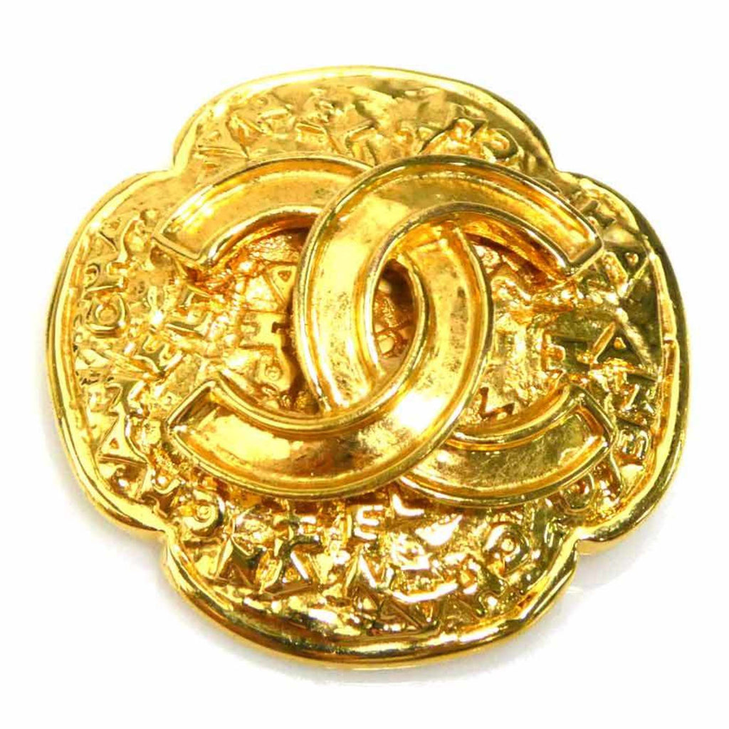 CC Logo Brooch Gold-Tone Metal