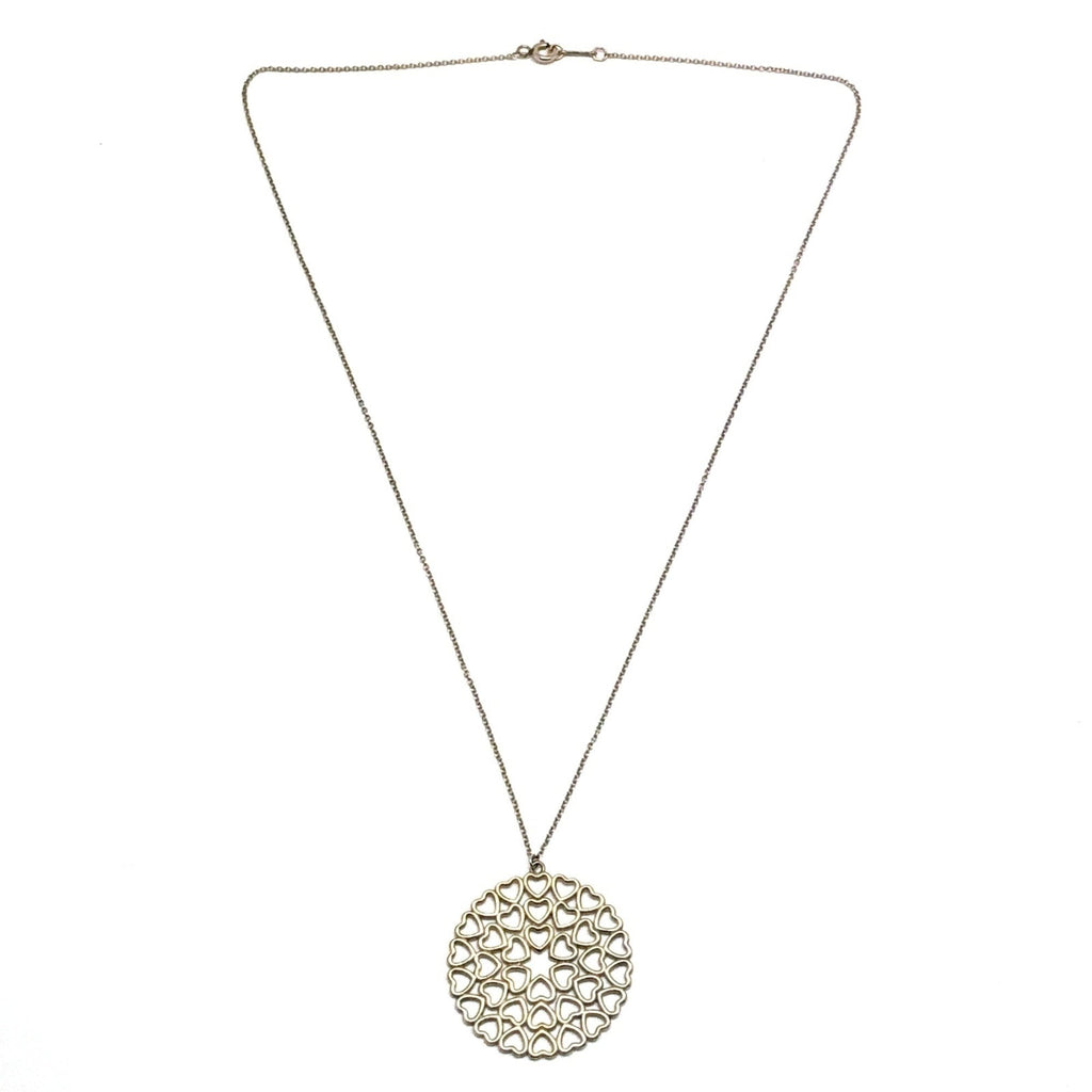 Crown Of Hearts Medallion Pendant Necklace Sterling Silver