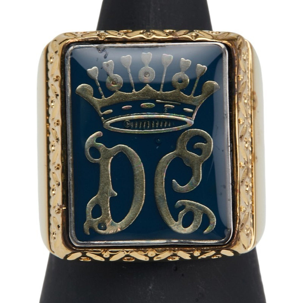 Crown Motif Ring Blue and Gold Plated