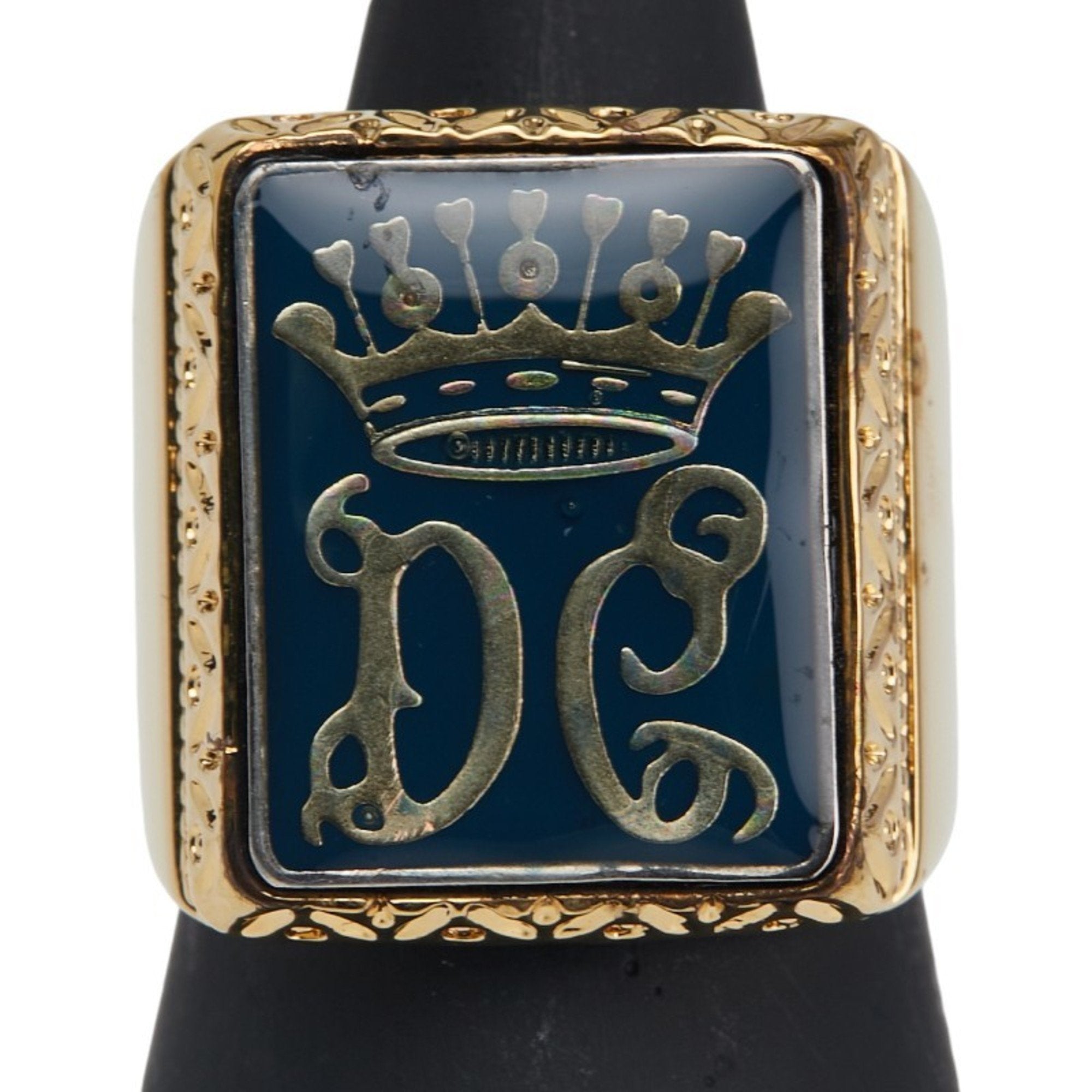 Crown Motif Ring Blue and Gold Plated