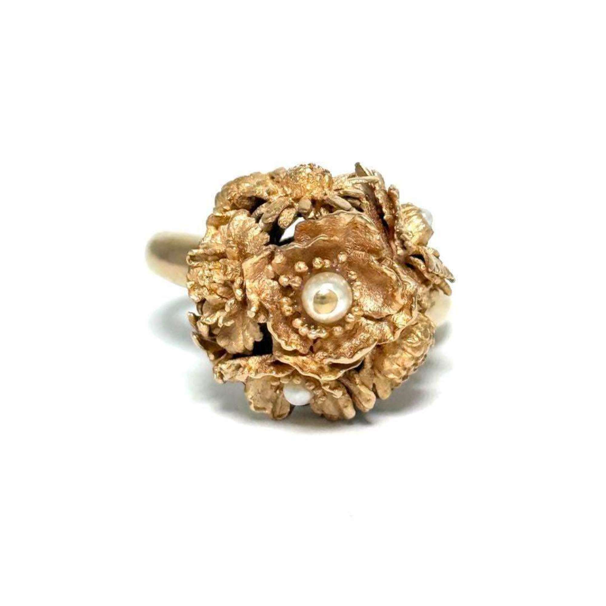 Ring Artificial Pearl and Metal Pink Gold