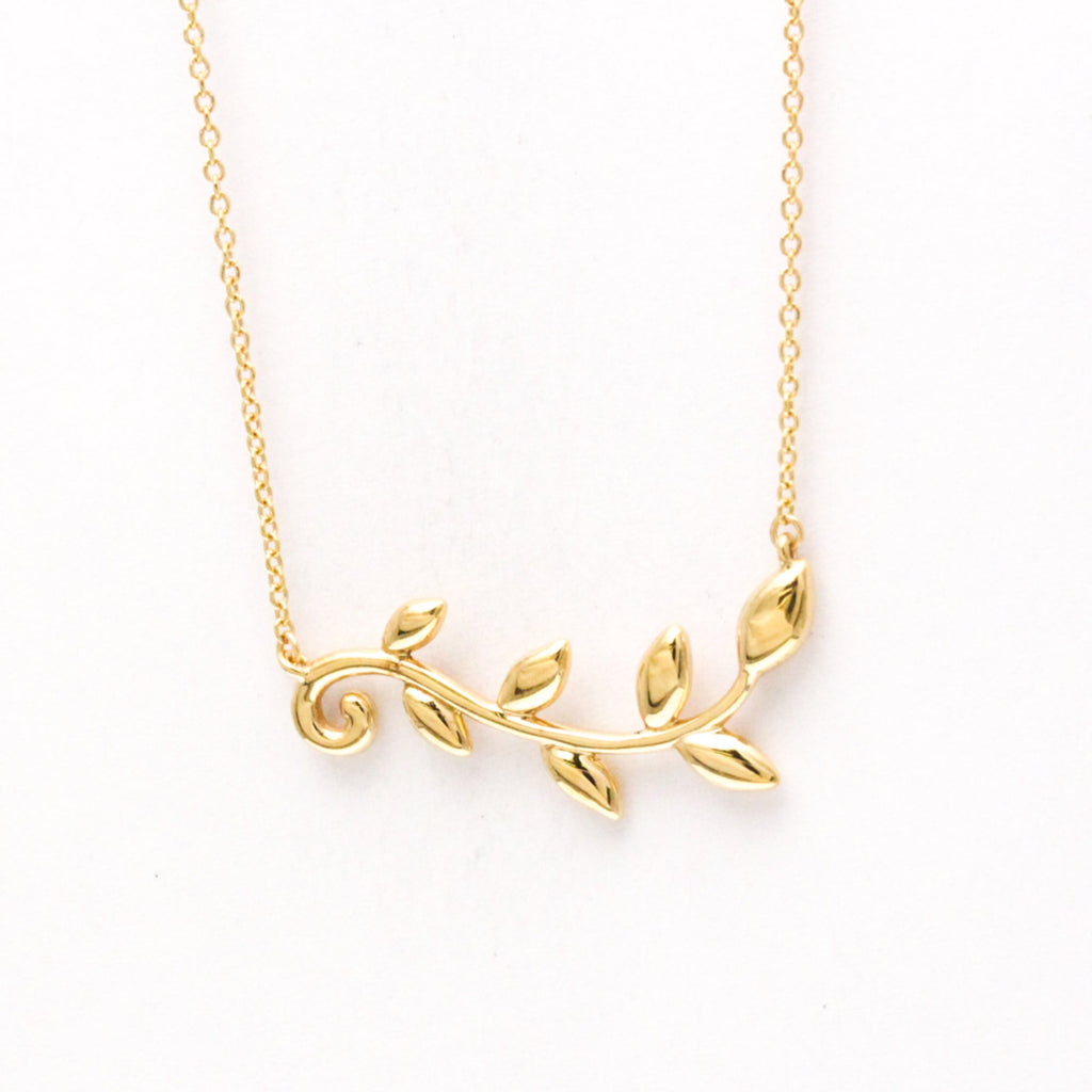 Olive Leaf Vine Pendant Necklace 18K Rose Gold