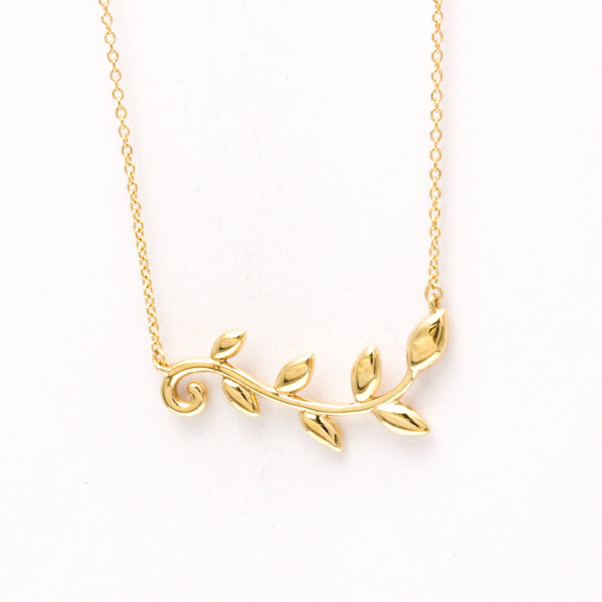 Olive Leaf Vine Pendant Necklace 18K Rose Gold