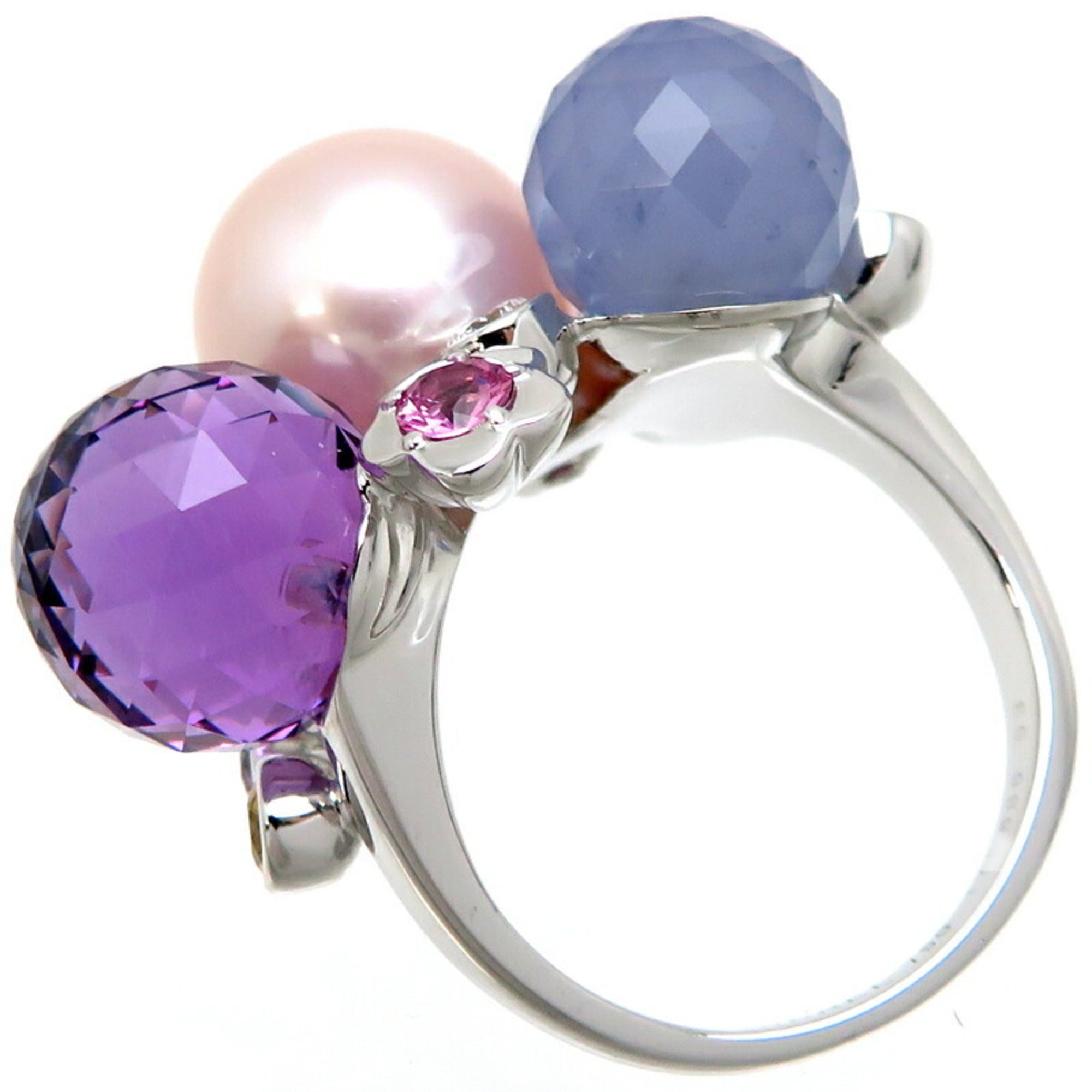 Mademoiselle Ring 18K White Gold with Pearl Quartz and Sapphire