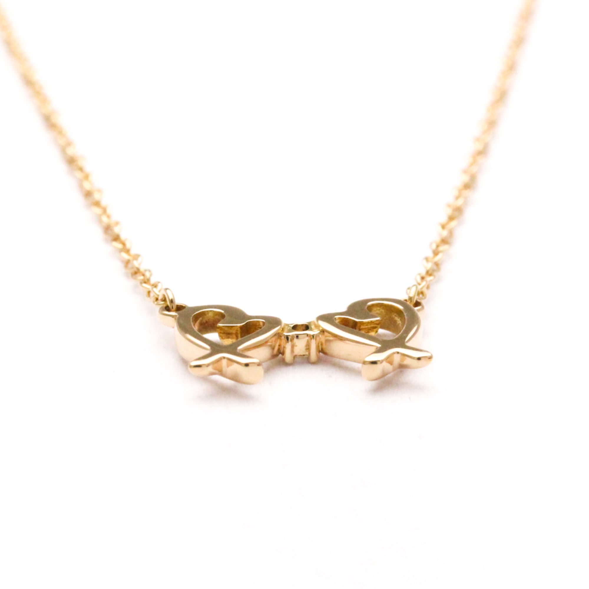 Double Loving Heart Pendant Necklace 18K Rose Gold with Diamond