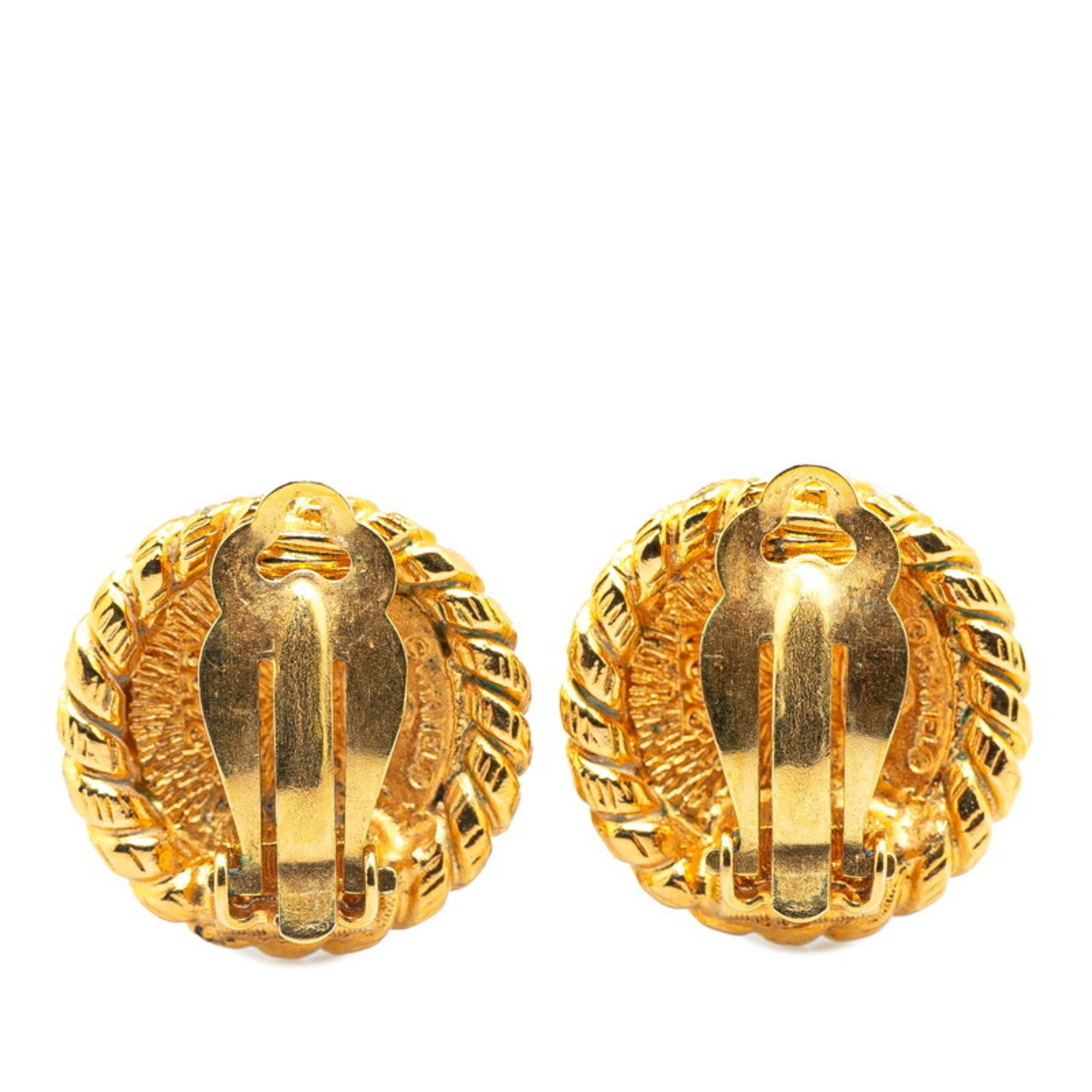 CC Logo Round Clip-On Earrings Metal Gold-Tone Metal