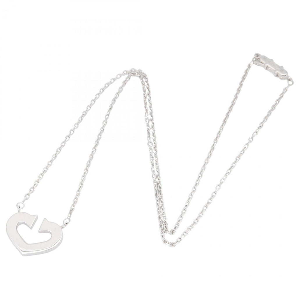 C Heart Pendant Necklace Sterling Silver and 18K White Gold