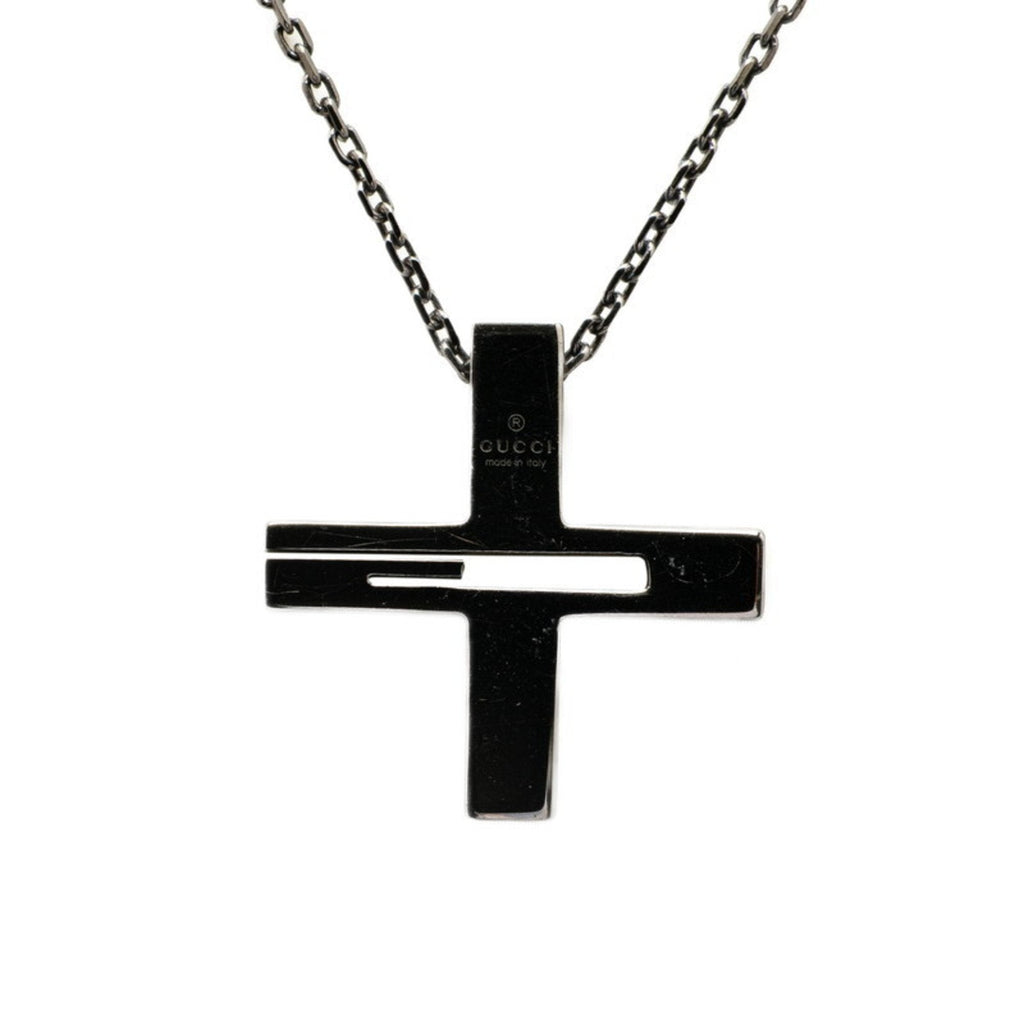 Cutout G Cross Pendant Necklace Ruthenium and Sterling Silver