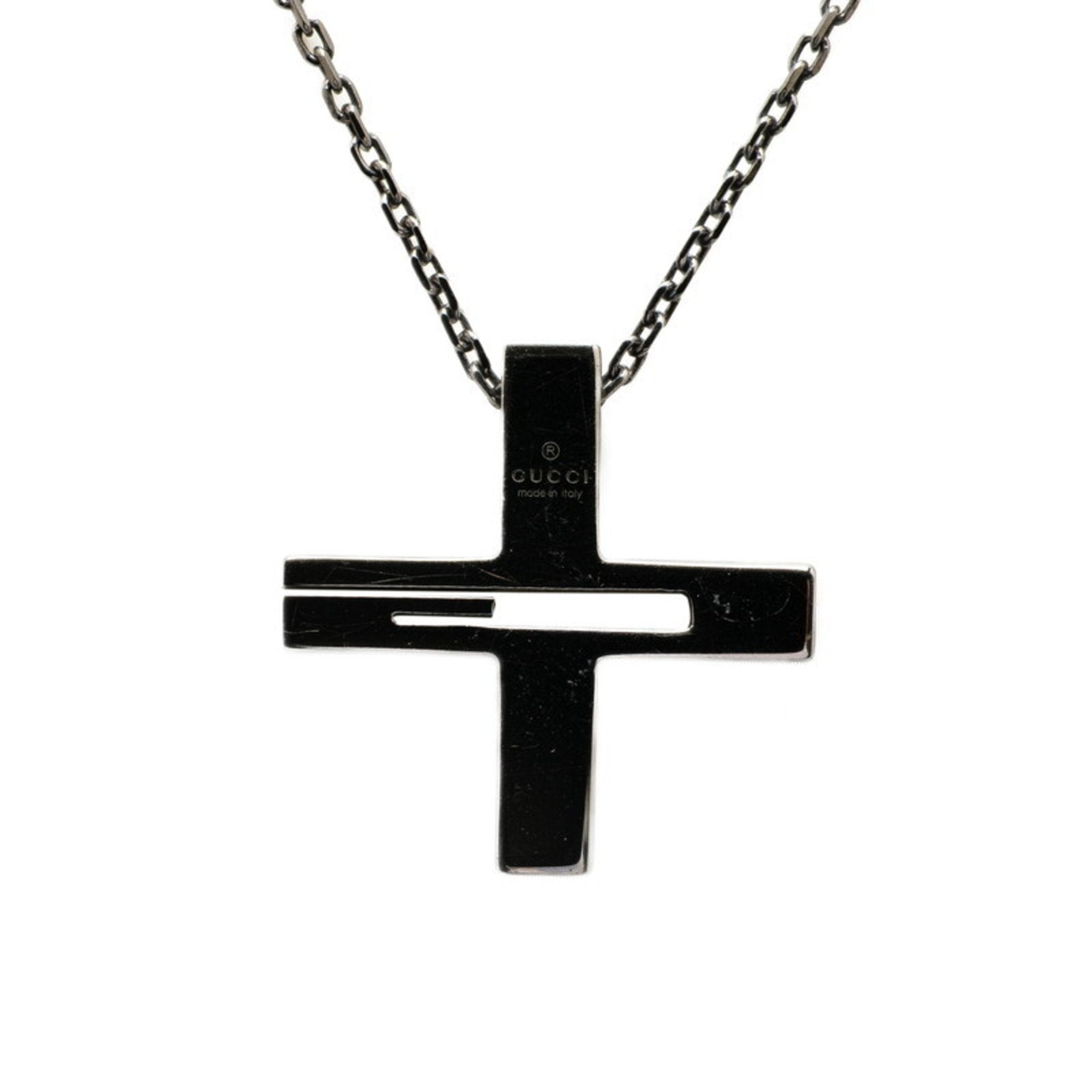 Cutout G Cross Pendant Necklace Ruthenium and Sterling Silver
