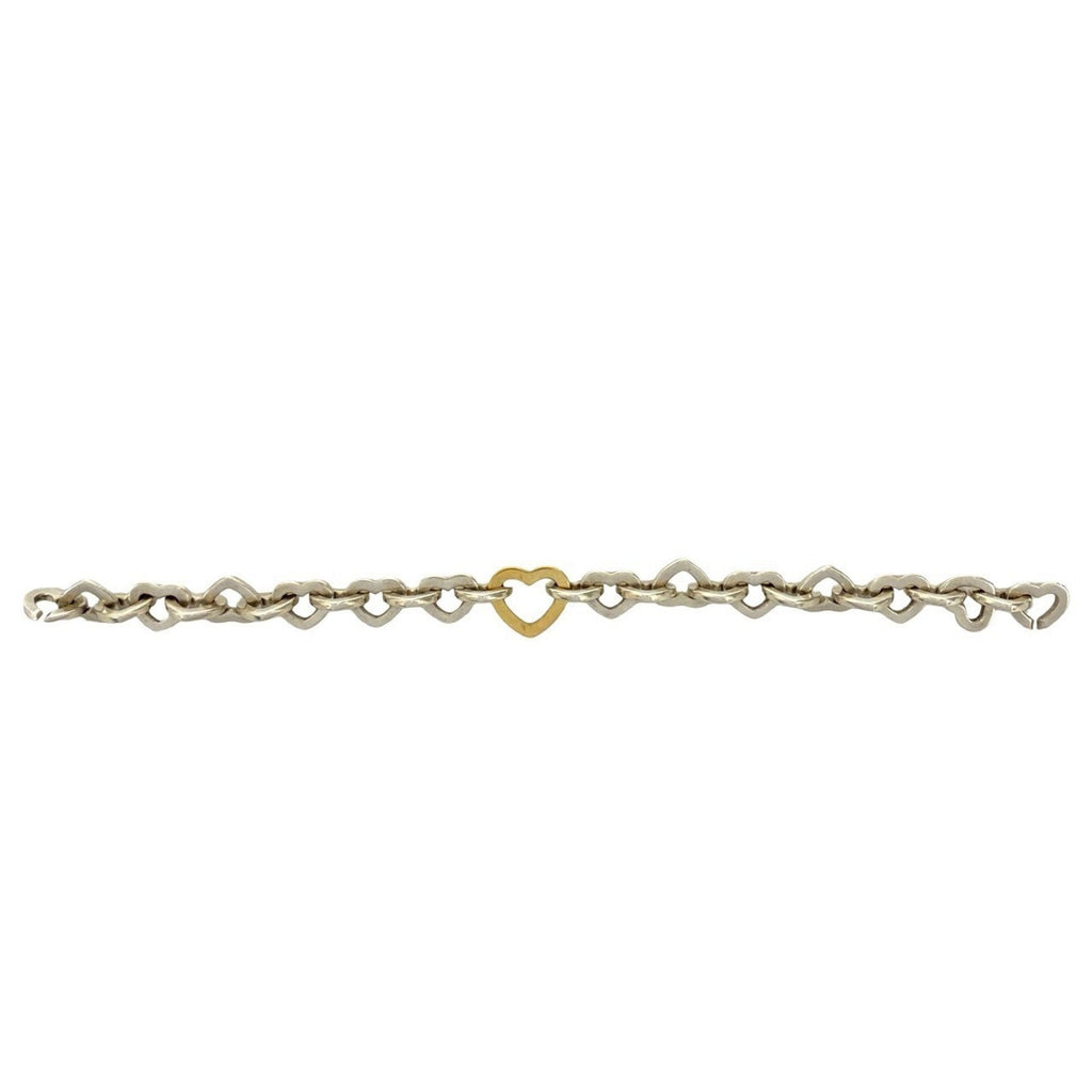 Heart Link Bangle Sterling Silver and 18K Yellow Gold Bracelet