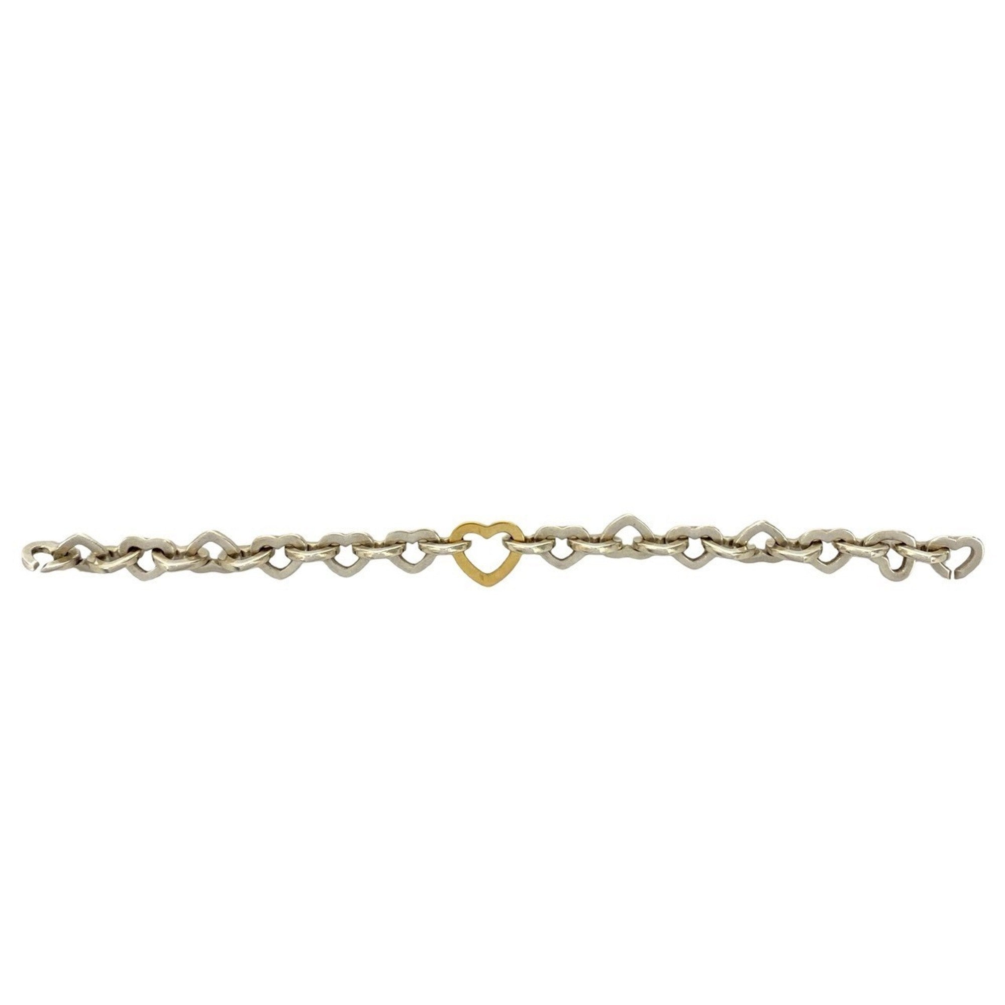 Heart Link Bangle Sterling Silver and 18K Yellow Gold Bracelet