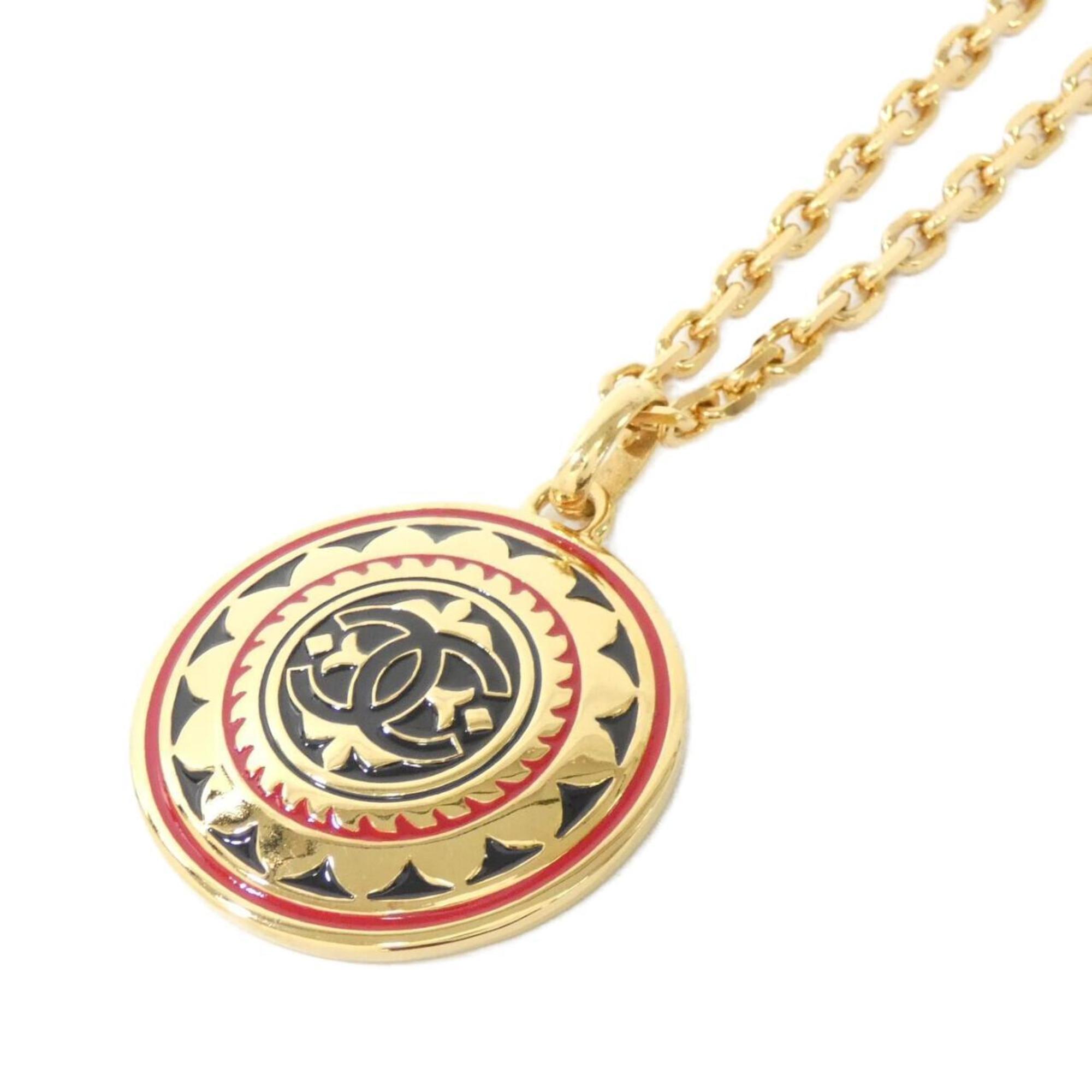 Pendant Necklace Metal Black Red and Gold