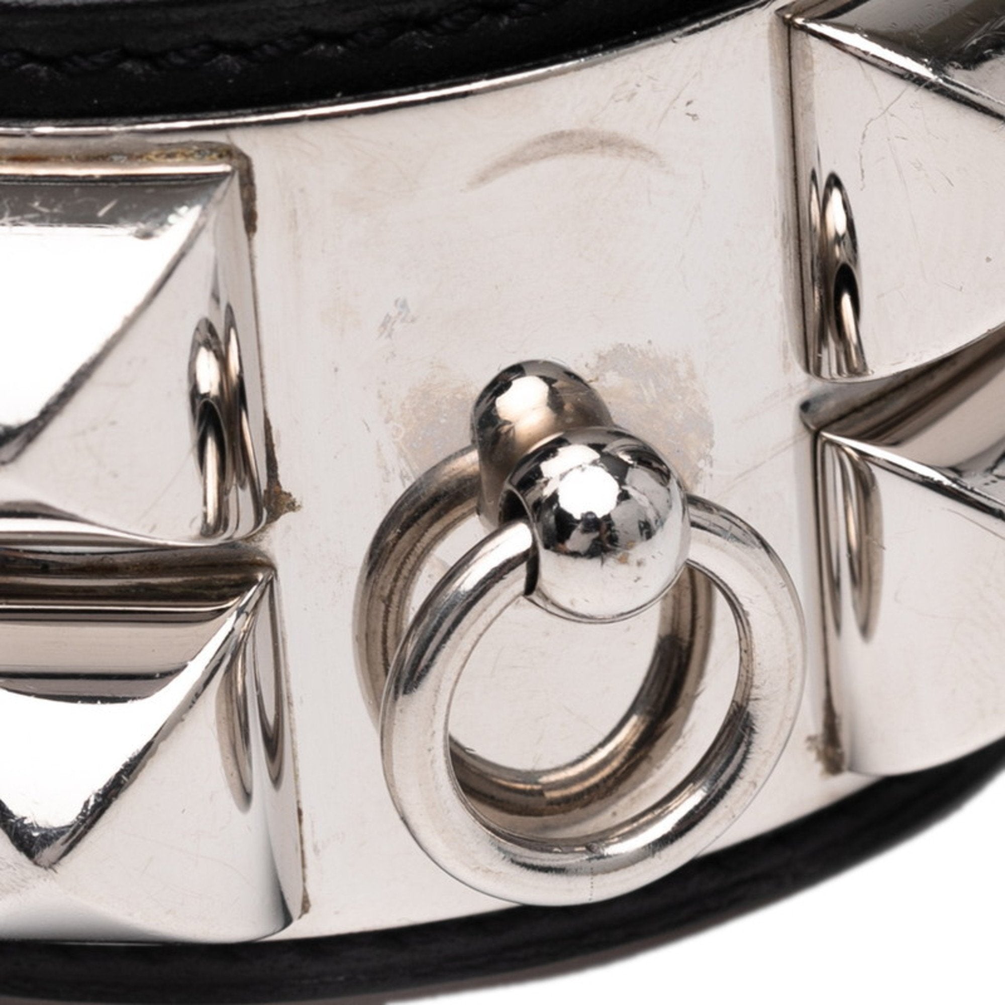 Collier de Chien Bangle Box Calf Leather and Metal Black and Silver Small Bracelet