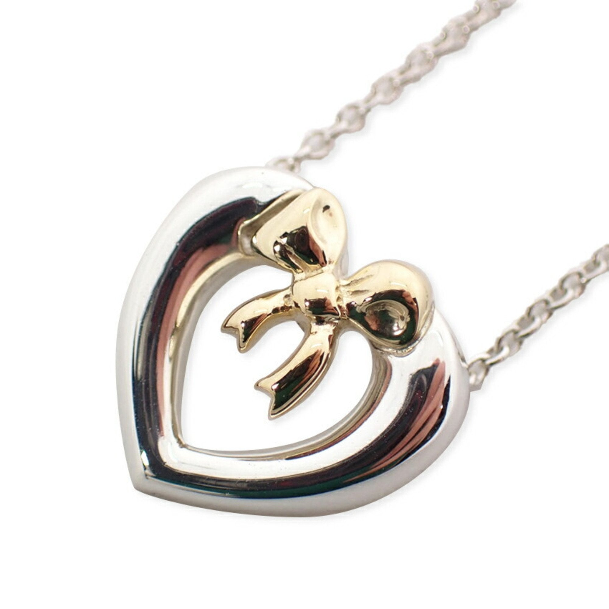 Heart Ribbon Pendant Necklace Sterling Silver and 18K Yellow Gold