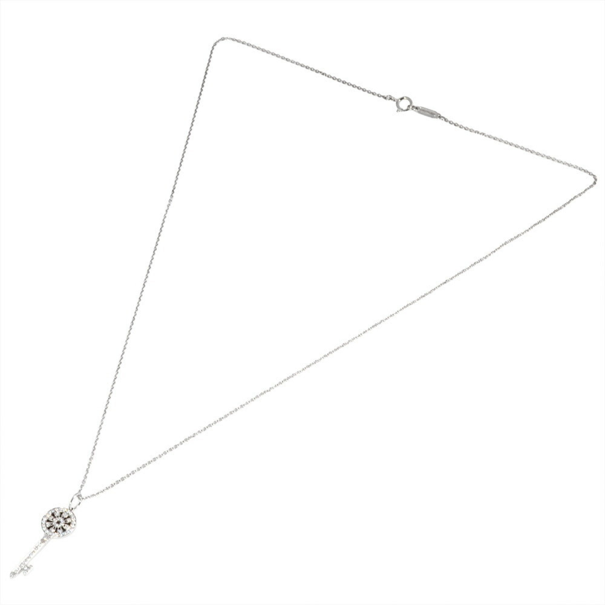 Petal Key Pendant Necklace Platinum Mini with Diamond