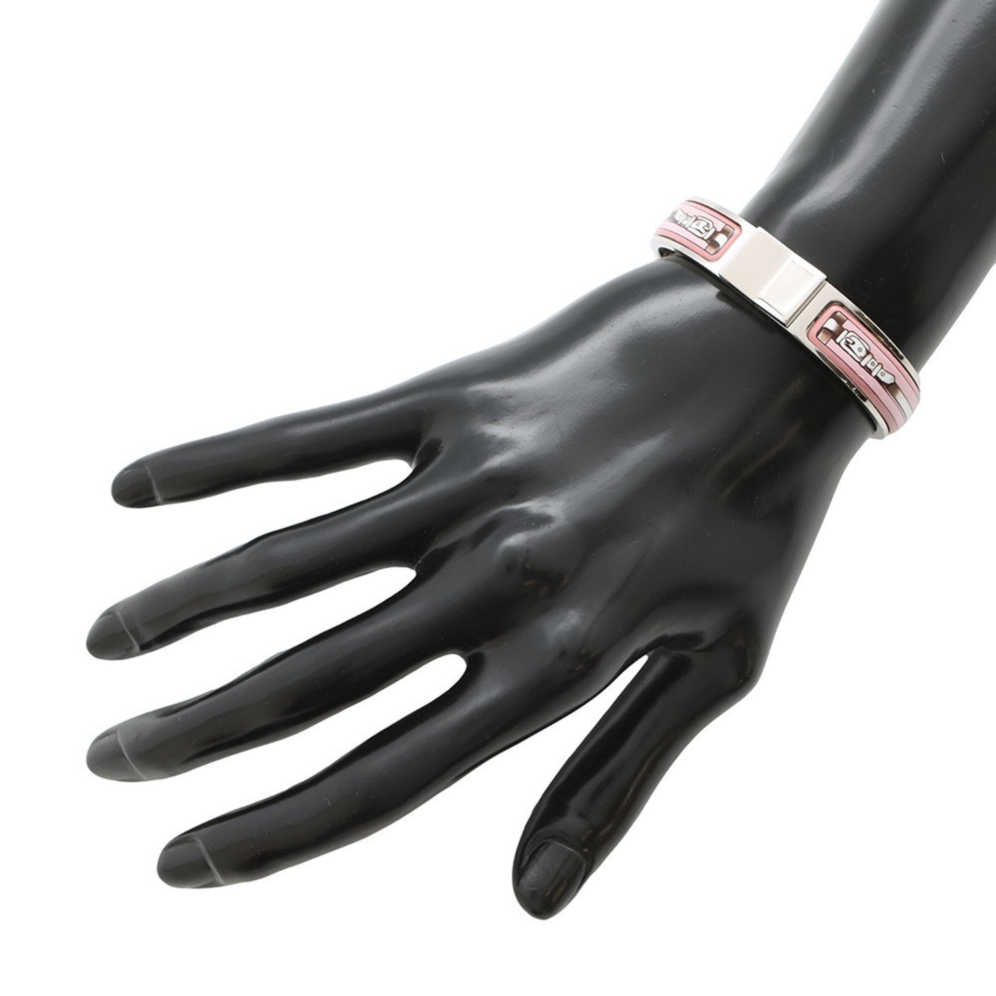 Bangle Metal Enamel Click-Clack Lock Mini Pink Gold and Silver Bracelet