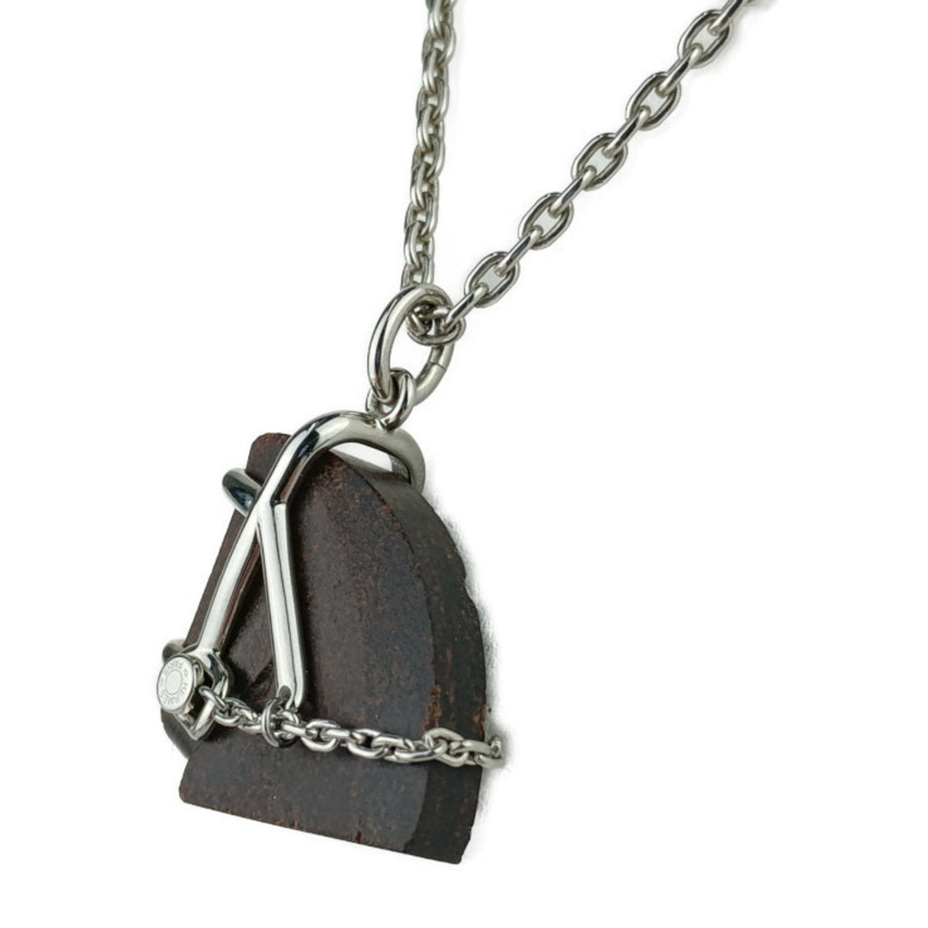 Pendant Necklace Metal Brown and Silver