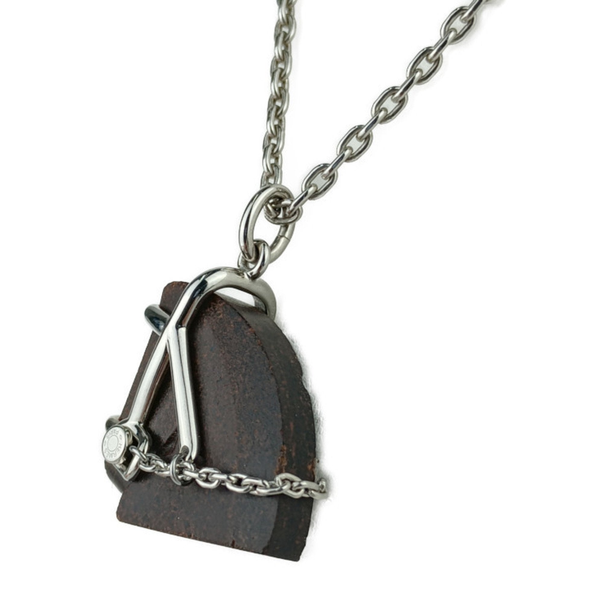 Pendant Necklace Metal Brown and Silver